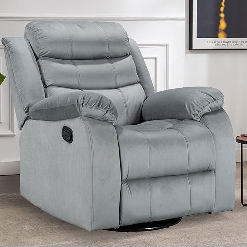 Korser Silla reclinable, sillas reclinables para adultos y ancianos, mecedora manual de terciopelo con giro y balancín de 360, sofá reclinable ancho