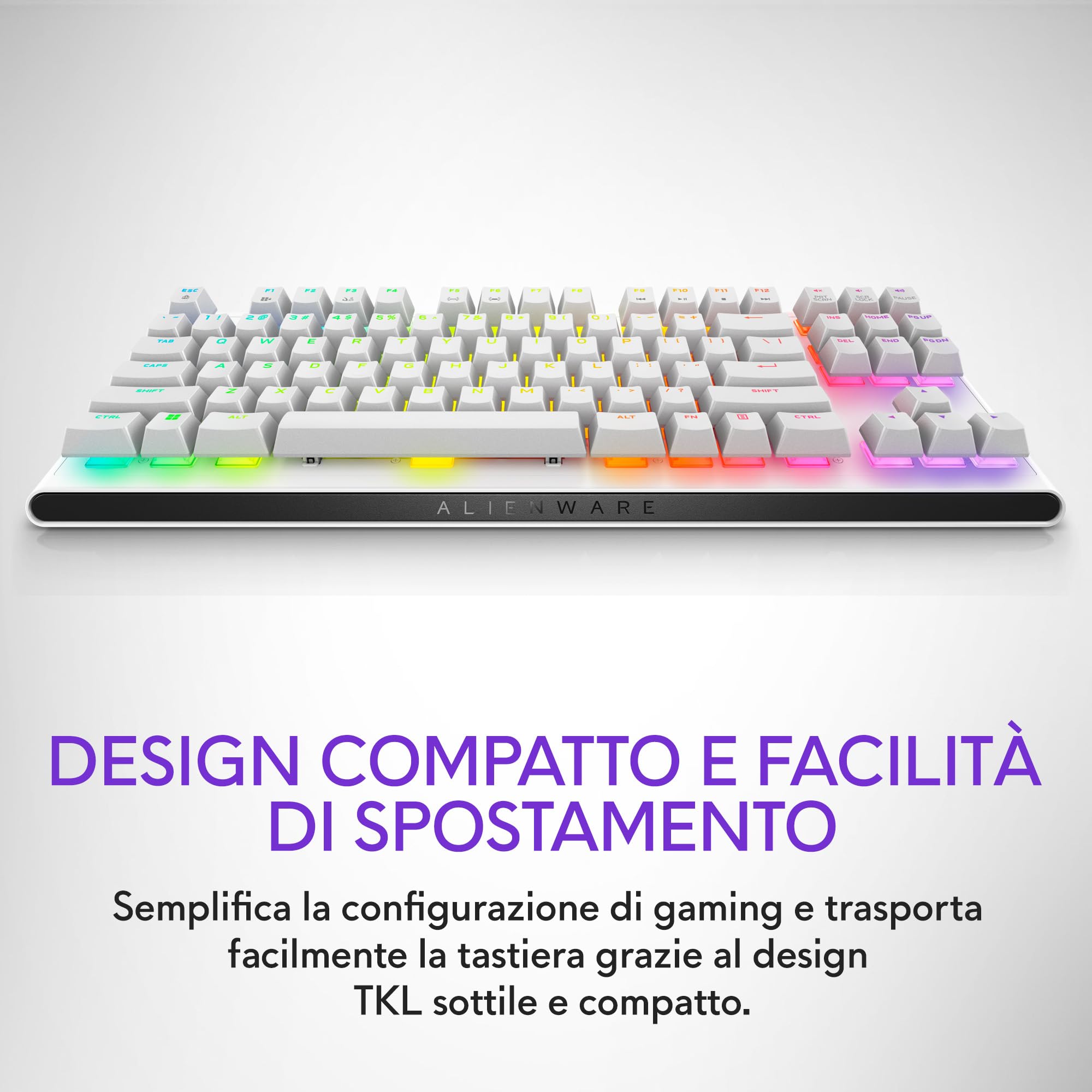 Alienware AW420K Tastiera Gaming senza Tastierino Numerico, Design Compatto, Switch CHERRY MX Red, USB, Anti-Ghosting, N-Key Rollover, Retroilluminazione AlienFX RGB, Tastiera Italiana - Lunar Light