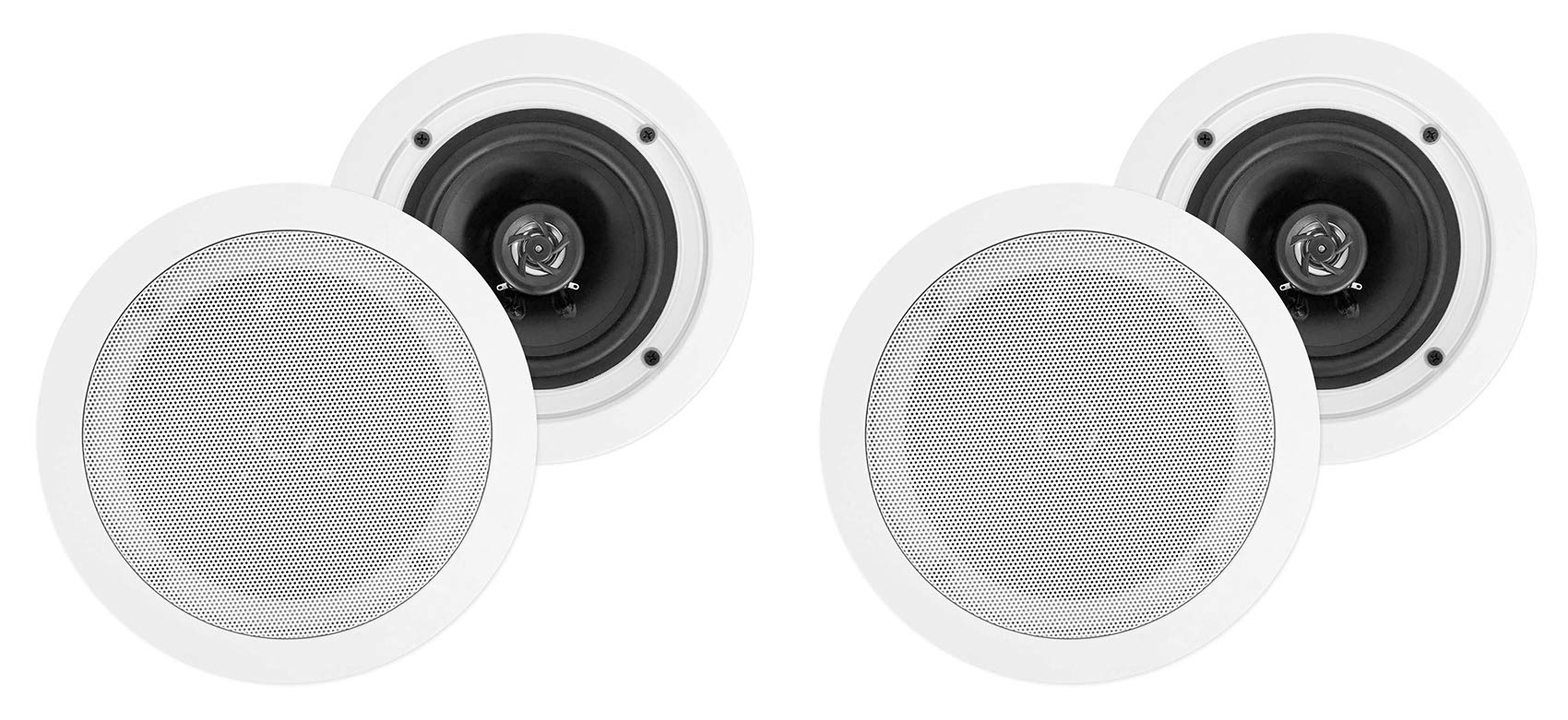 Rockville HC55 Bundle: (2) Pair 5.25 in 300-Watt Peak/120-Watt RMS 8 Ohm White in-Ceiling Home Theater Speakers, Polypropylene Cone, Mylar Dome