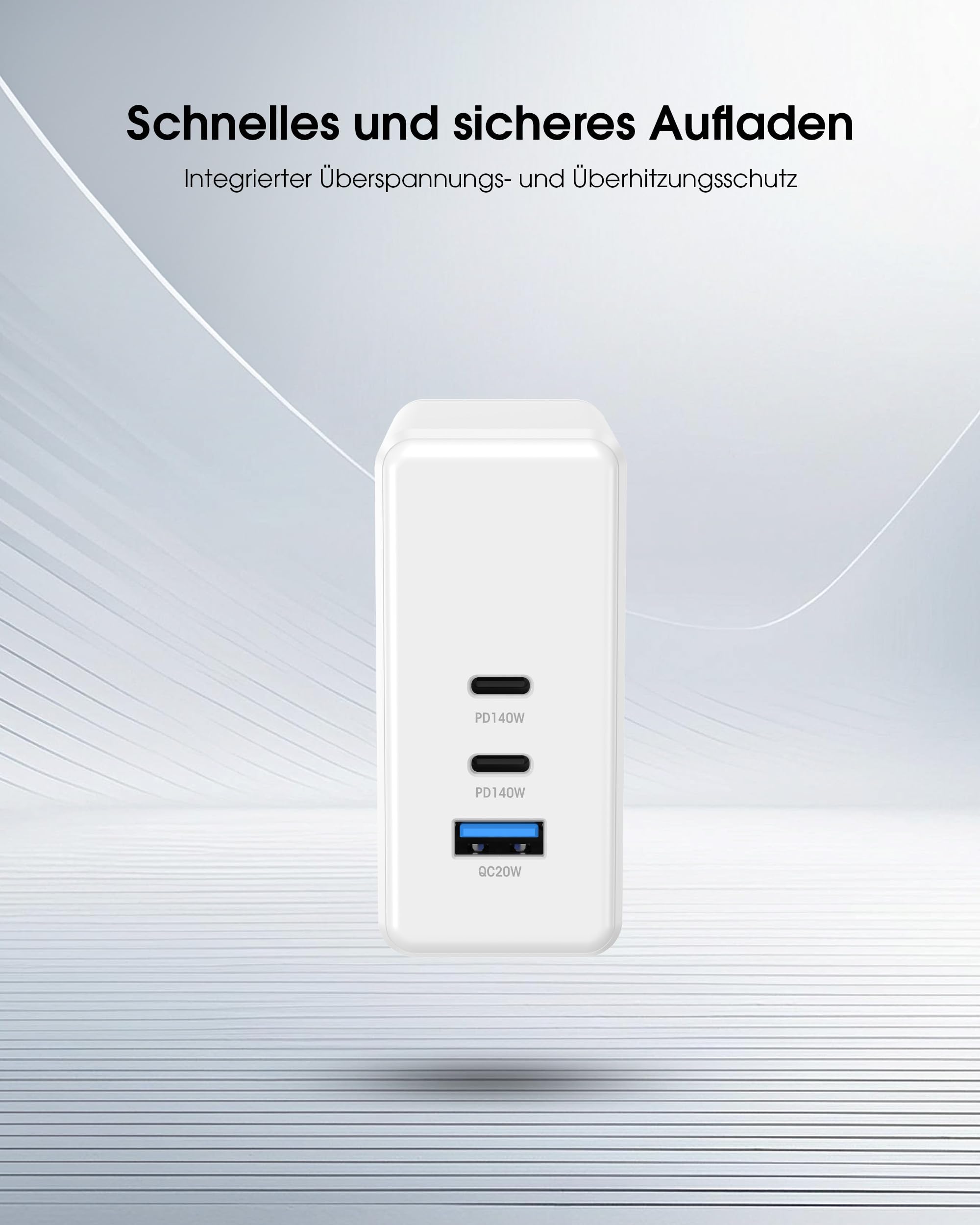 XLayer Powercharger - Caricatore rapido USB-C I 140 W PD I GaN Charger I 3 porte I compatibile con MacBook Pro/Air, iPhone 16 15 Pro Max/15/14 Pro Max/14/13, iPad Pro, Galaxy S23 Ultra/S22, Lenovo