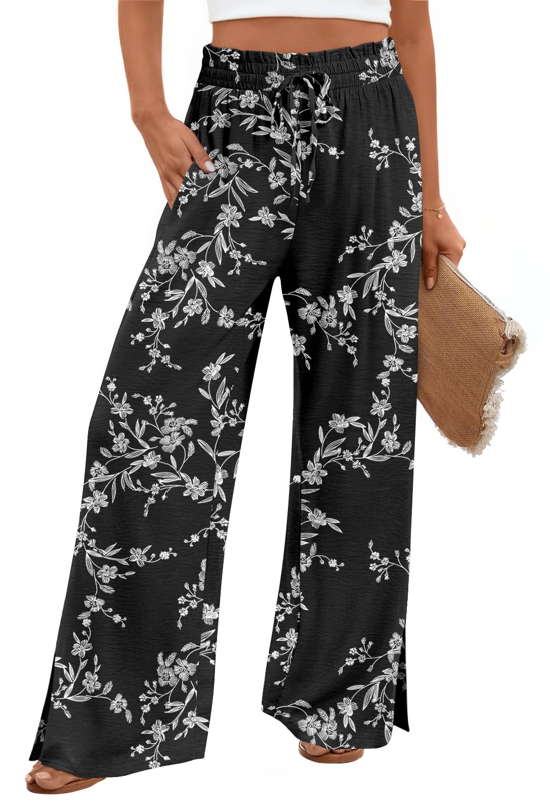 HOTGIFT 2026 Womens Pants Wide Leg High Waisted Adjustable Drawstring Trousers with Pockets Casual Lightweight