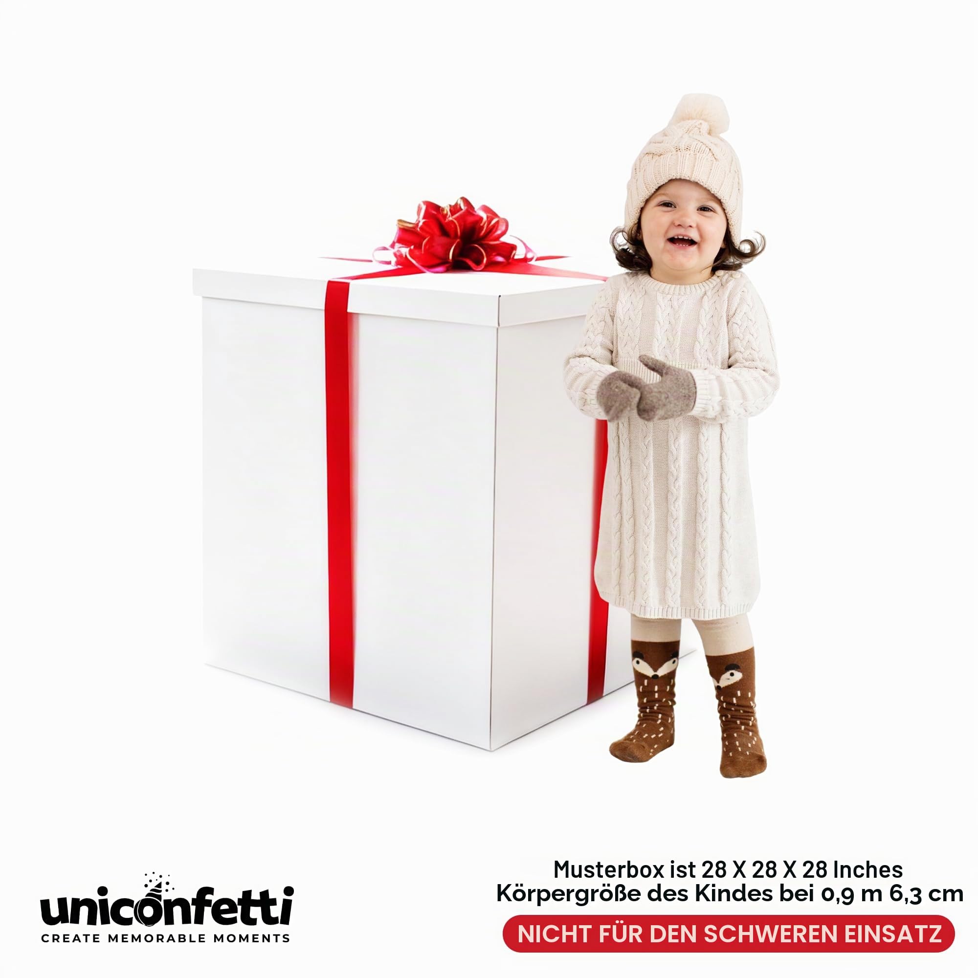 Extra große Geschenkbox, 71,1 x 71,1 x 71,1 cm, riesige, weiße Geschenkboxen mit Deckel für große Geschenke, große Geschenke für Geburtstagsüberraschung, besondere Anlässe, einzigartige Feiern, nicht