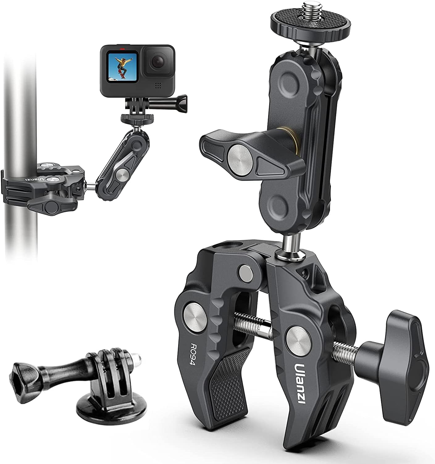 ULANZI Super Clamp Camera Clamp Mount Monitor 360ยฐ Ballhead Magic Arm Double Ball Head Adapter with 1/4"-20 & 3/8"-16 Thread for Canon Nikon DSLR Camera/Gopro/LED Lights/Ronin-M/Ronin MX/Freefly MOVI | Ball Head Adapter with 1/4"-20 & 3/8"-16 Thread for Canon Nikon DSLR Camera/Gopro/LED Lights/Ronin-M/Ronin MX/Freefly MOVI
