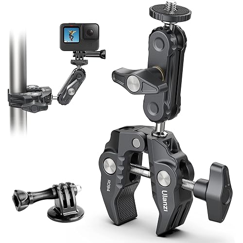 ULANZI Super Clamp Camera Clamp Mount Monitor 360° Ballhead Magic Arm Double Ball Head Adapter with 1/4"-20 & 3/8"-16 Thread for Canon Nikon DSLR Camera/Gopro/LED Lights/Ronin-M/Ronin MX/Freefly MOVI | Ball Head Adapter with 1/4"-20 & 3/8"-16 Thread for Canon Nikon DSLR Camera/Gopro/LED Lights/Ronin-M/Ronin MX/Freefly MOVI