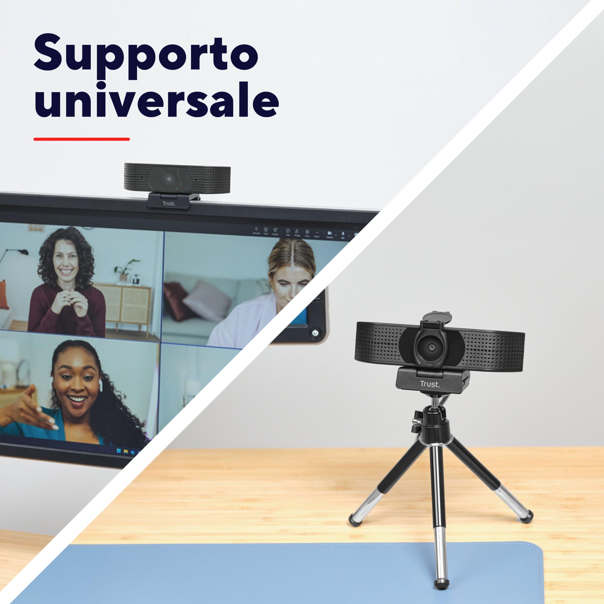 Trust Teza Webcam per PC 4K Ultra HD, 3840x2160, 2 Microfoni e Messa a Fuoco Automatica, USB Plug & Play, Web Camera per Teams, Zoom, Skype, Portatile, Laptop, Mac, Macbook - Nero
