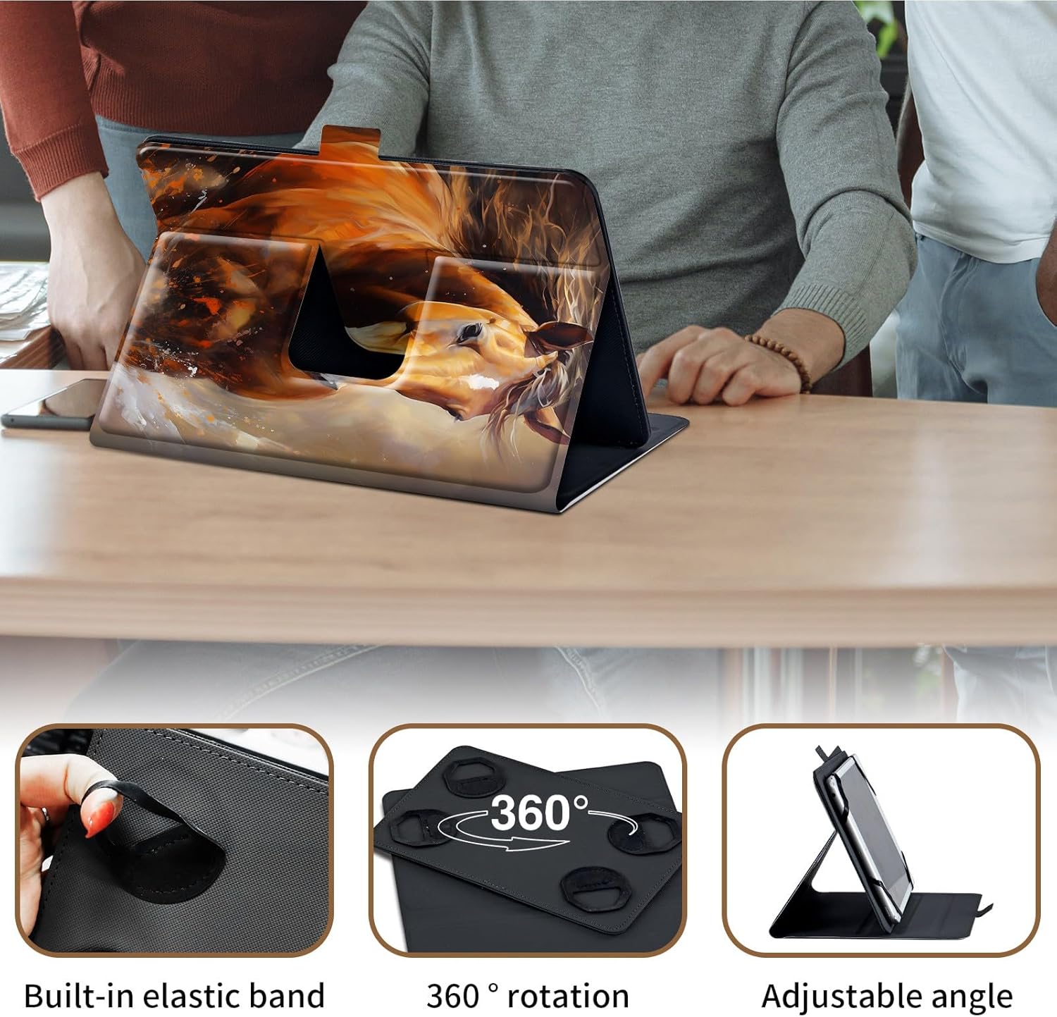 Case for YELLYOUTH 10.1 inch Android Tablet,Mxfdegf 360 Degree Rotating Stand and Magnetic Closure Case for with ZONKO 10.1, Hoozo 10,Winsing 10,Lectrus 10.1" Tablet,Horses Make Life Better