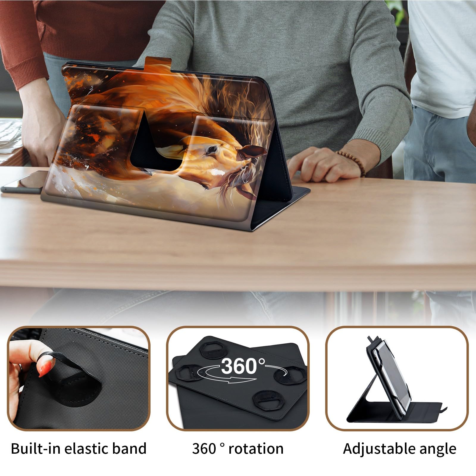 Custodia per tablet Android YELLYOUTH da 10,1", Mxfdegf con supporto girevole a 360 gradi e chiusura magnetica per tablet ZONKO 10.1, Hoozo 10, Winsing 10, Lectrus da 10,1", cavalli rendono la vita
