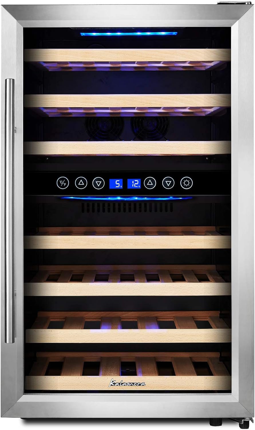 Kalamera Cave à vin, Cave de service, Frigo vin 2 zones, 45 bouteilles,120 litres,Eclairage