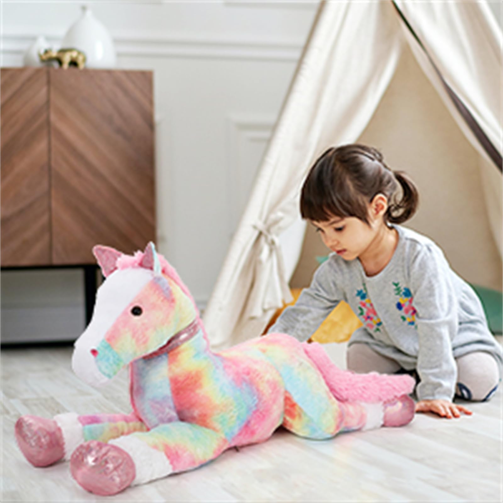 KERTA 3ft Large Stuffed Horse Animal, Pink Horse Plush Toy 35 inch Soft Rainbow Pony Pillow Toys for Kids 6