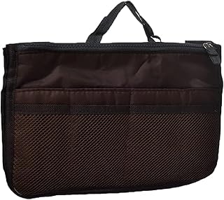 Generic Minimalist Brown Fabric Portable Travel Organizer Bag for Clothes and Cosmetic Makeup with Two Zipper and Pockets