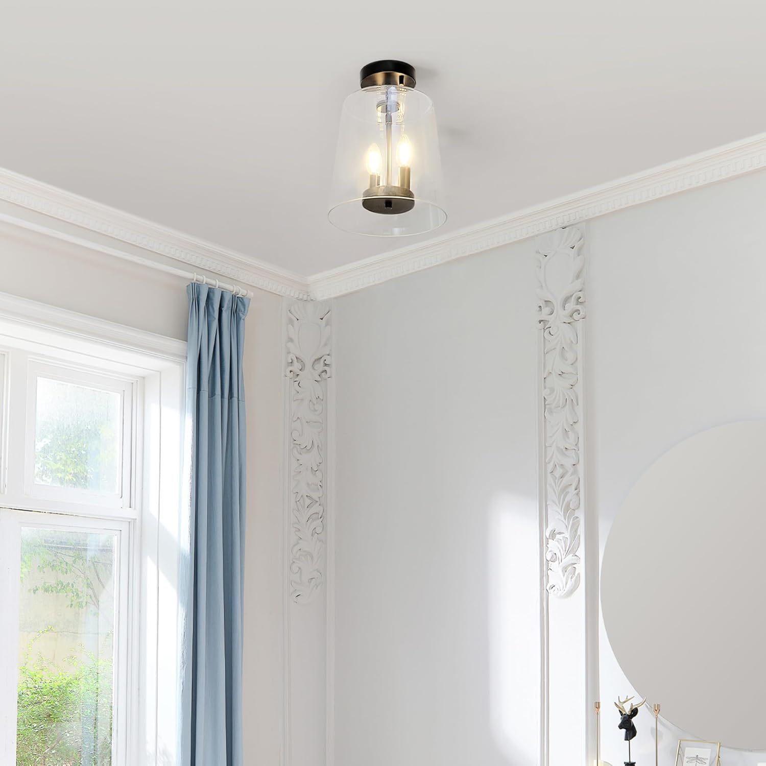 Matte Black and Clear Glass Semi-Flush Mount Ceiling Light