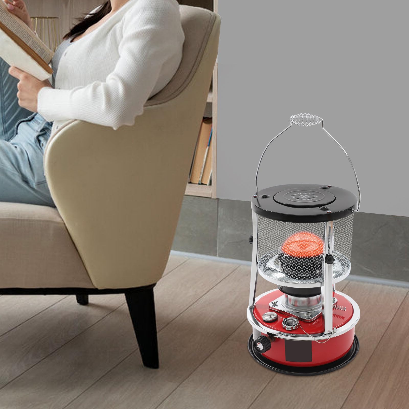Chauffage au pétrole 2300 W - Avec poignée de transport - Réservoir de 5,2 l avec indicateur de niveau - Autonomie de 18 h - Four au kérosène réglable en hauteur - Pour intérieur/extérieur - Avec sac