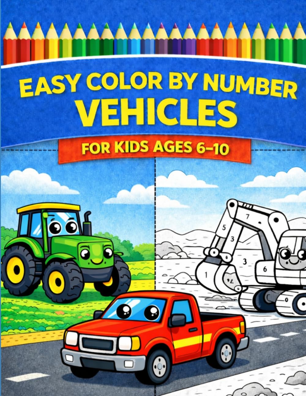 Easy Color by Number Vehicles for Kids Ages 6–10: Fun and Relaxing Coloring Book with Cars, Trucks, Tractors and Simple Number Coloring for Beginners (Easy Color by Number for Kids)