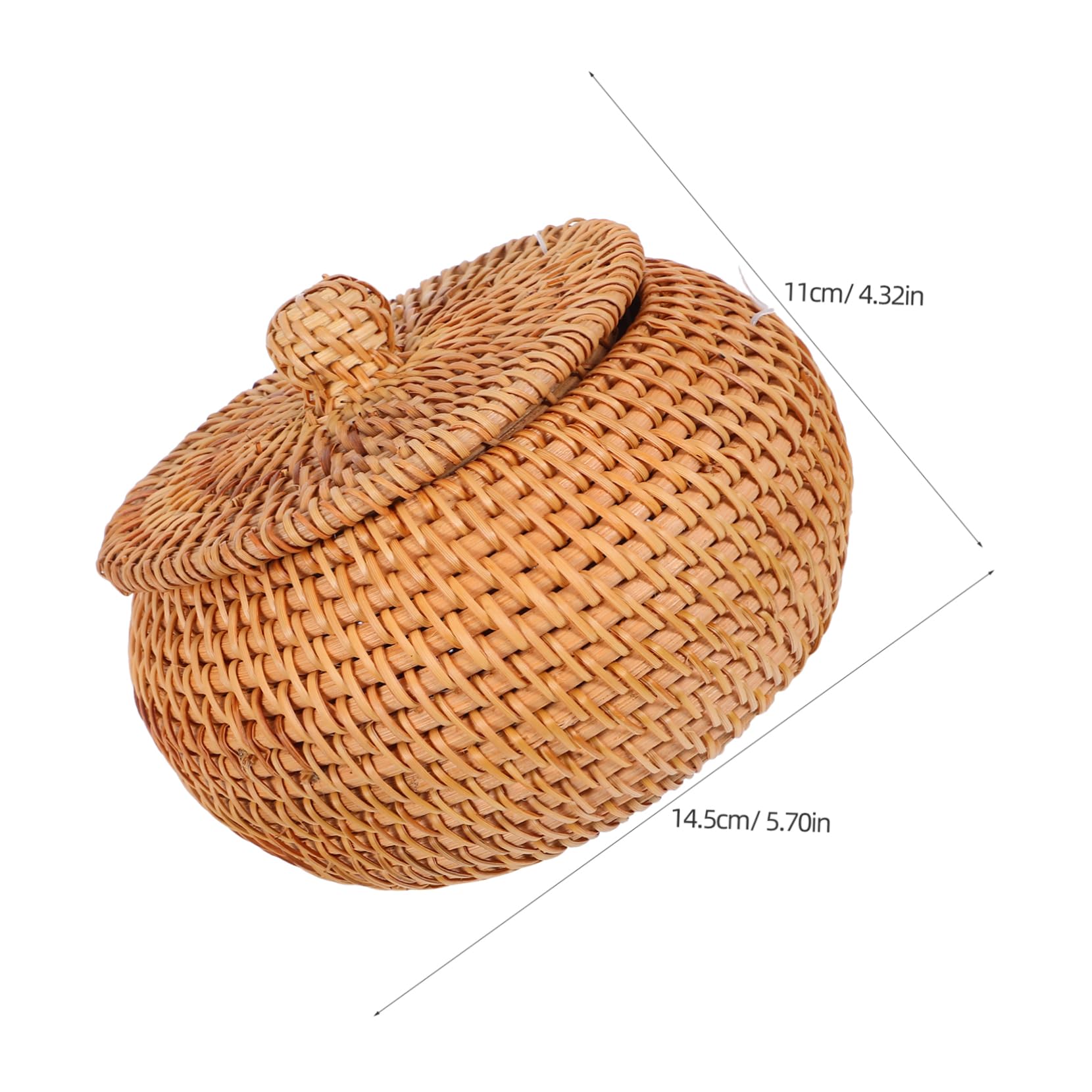 Happyyami Small Round Rattan Basket with Lid Handmade Woven Storage Basket for Kitchen Bathroom and Home Decor Multi Purpose Organizer for Snacks Sundries and More