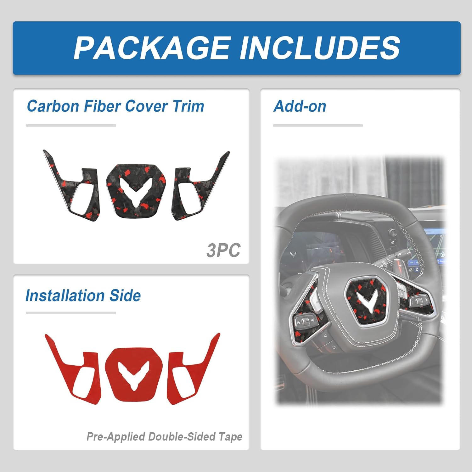 Red Forged Style Real Carbon Fiber Steering Wheel Cover Compatible with 2020-2026 Corvette C8, Interior Decor Sticker Accessories