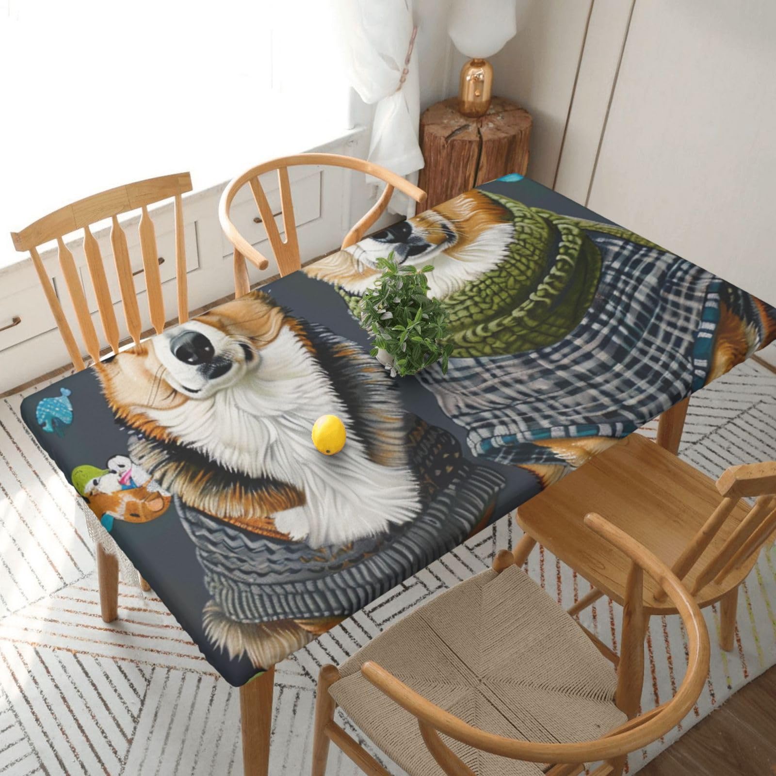 WPKJU Wearing Clothes Corgi Dogs Printed Tablecloths 5ft Rectangular Table Covers Washable Polyester Decorative Table Cloth for Dining Table Picnic Wedding