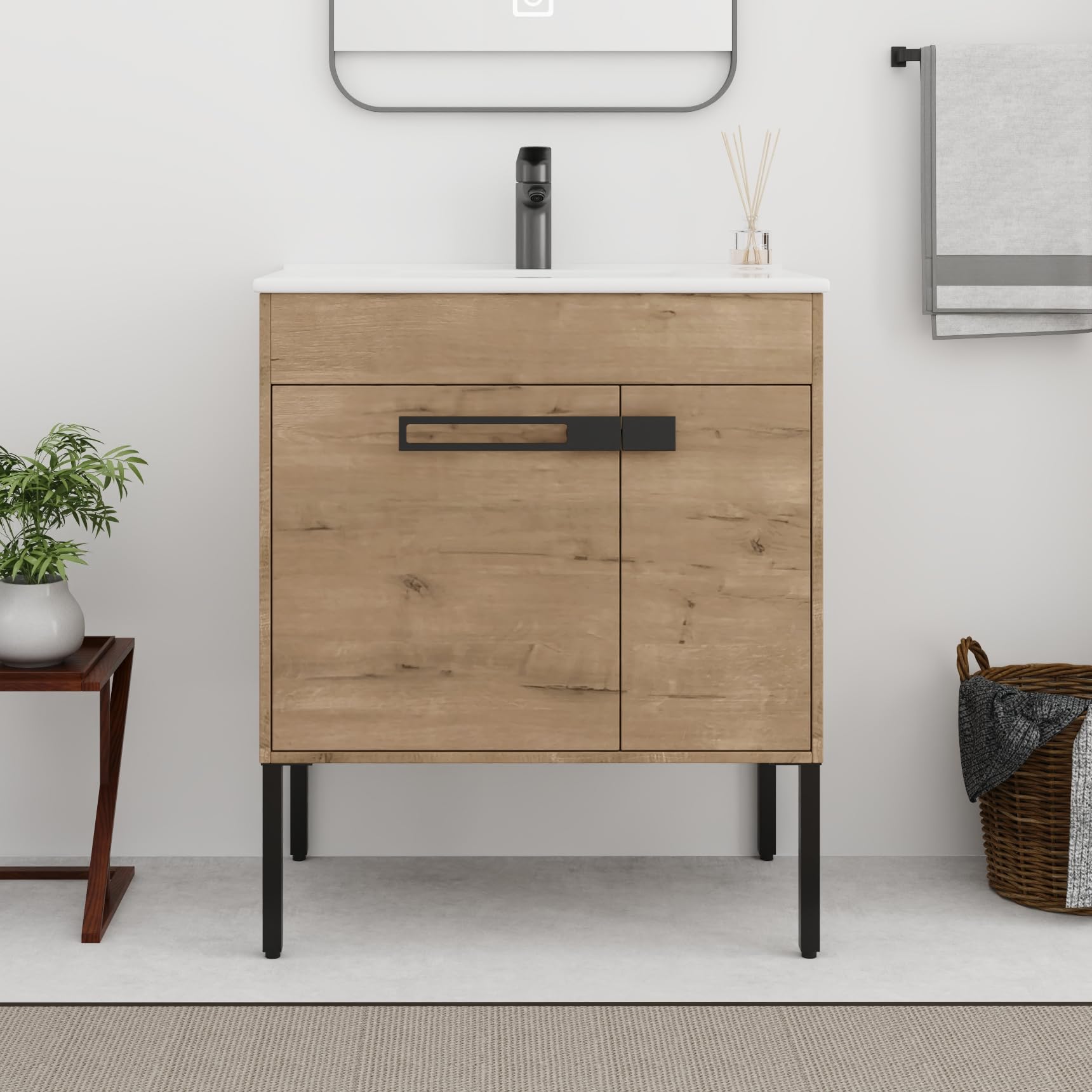 30 Inch Freestanding Bathroom Vanity,30" Bathroom Vanity with Sink, Modern Single Sink Bathroom Vanity Combo,Brown Floor Stand Cabinet Set