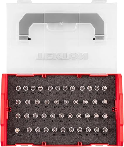 TEKTON Juego de dados de broca de 1/4 pulgadas con mini caja de herramientas de apilamiento (44 piezas) | SHB90700