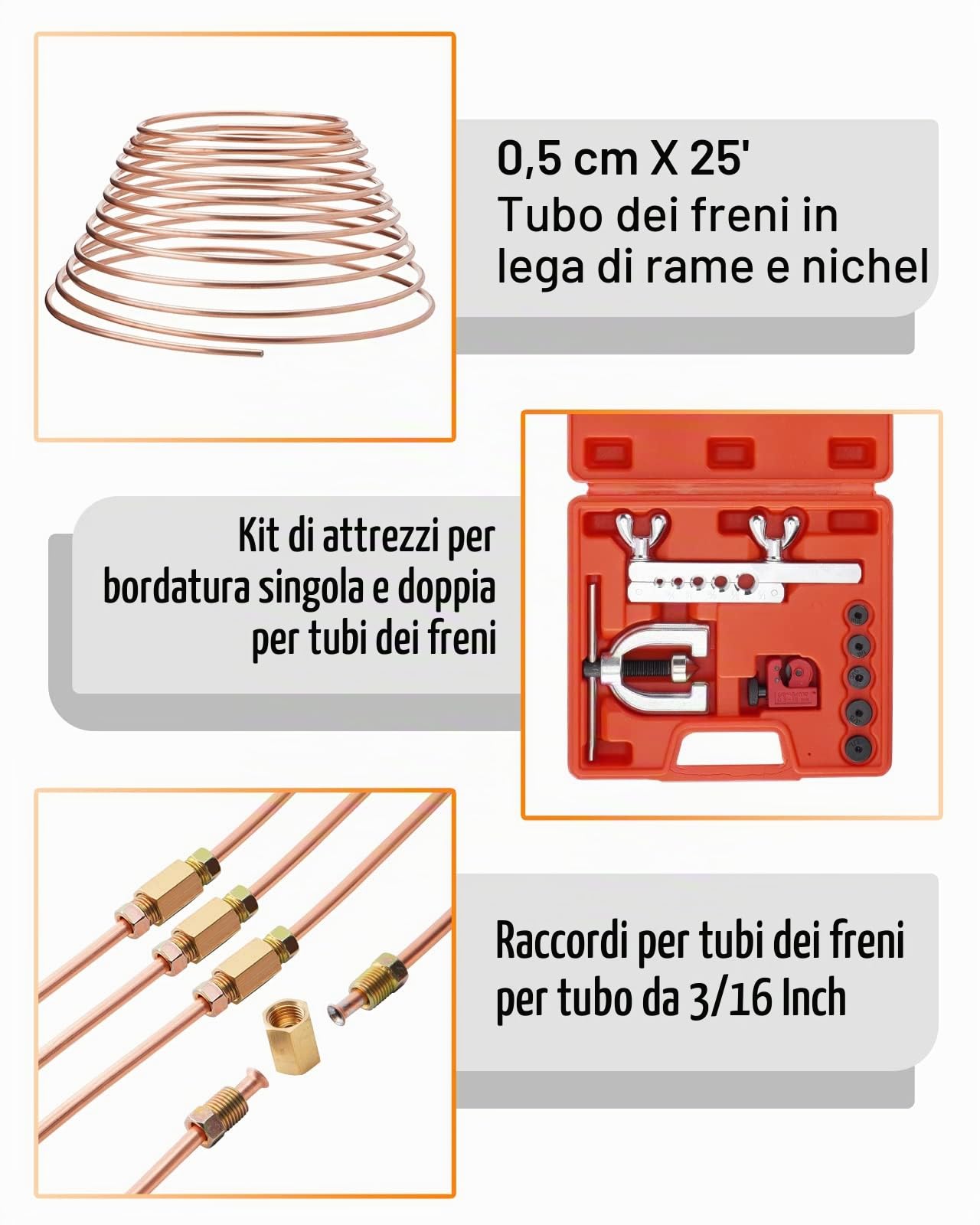 Kit di Torcitura per tubo di Freno, 7m Tubo di Freno Ø 4,75 mm Rame-Nickel Kit, per tubi di rame ed alluminio morbide