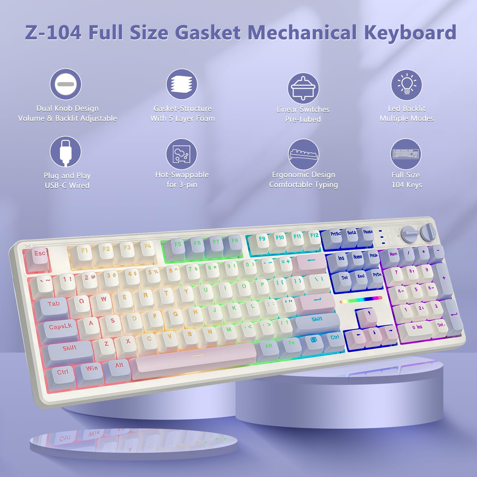 E-YOOSO Creamy Clavier mécanique filaire, structure d'étanchéité avec mousse amortissante sonore, rétroéclairage LED, remplaçable à chaud, commutateurs linéaires pré-lubrifiés, clavier de jeu