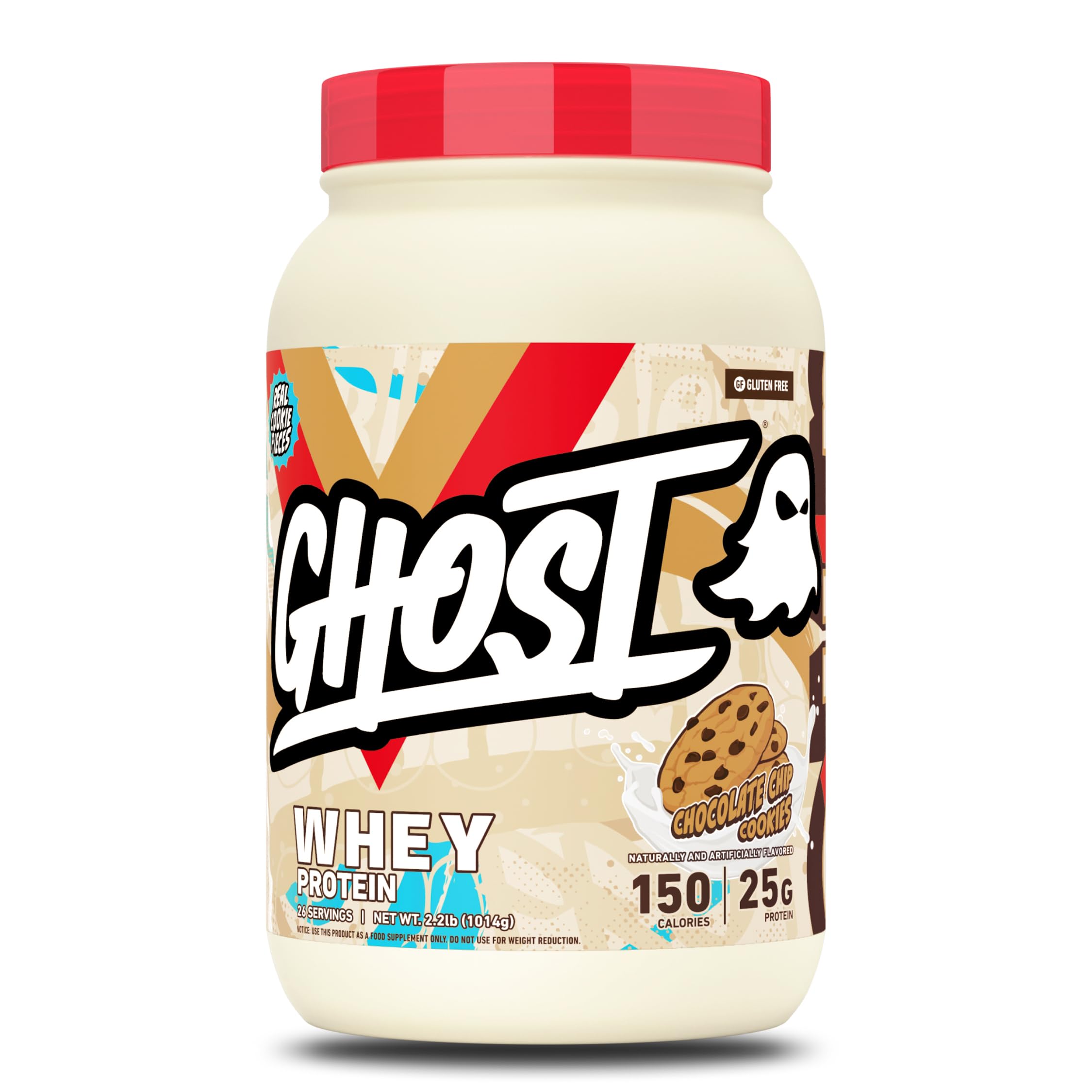 GHOST Whey Protein Powder, Chocolate Chip Cookies - 2.2LB, 25G of Protein