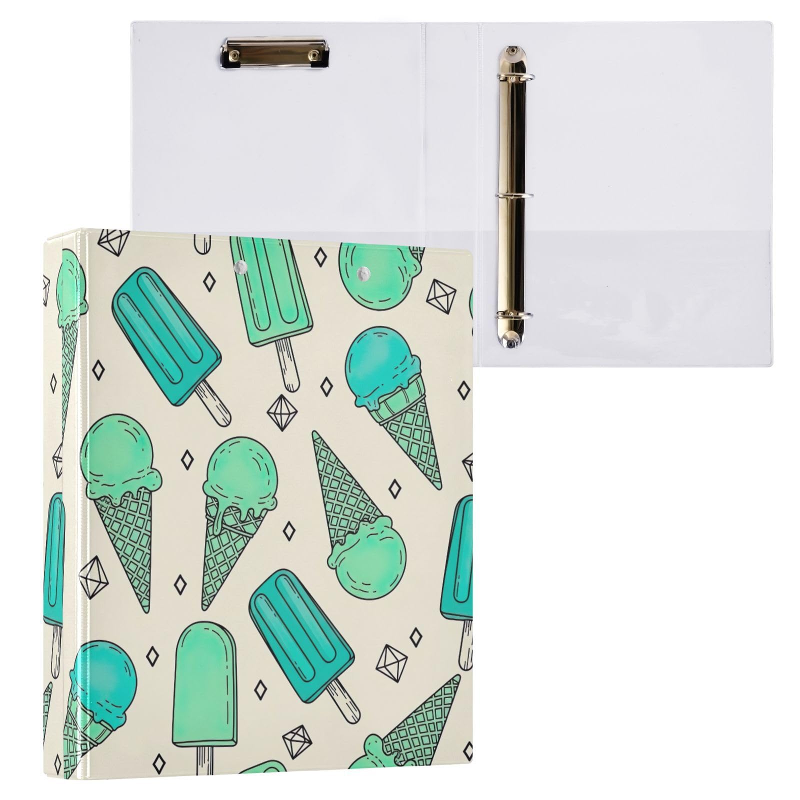 Carpeta de 3 anillos, carpeta de anillos en D de helado verde menta turquesa, paquete de 2 | Con portapapeles y bolsillos, para escuela, universidad, oficina