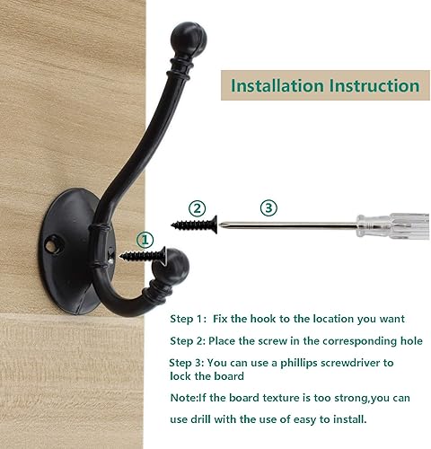 Miniatura 5 de Ulifestar Paquete de 5 ganchos de metal para colgar abrigos, toallas, llaves, plantas, bolsas de ropa, impermeables, rústicos, para garaje, cocina,