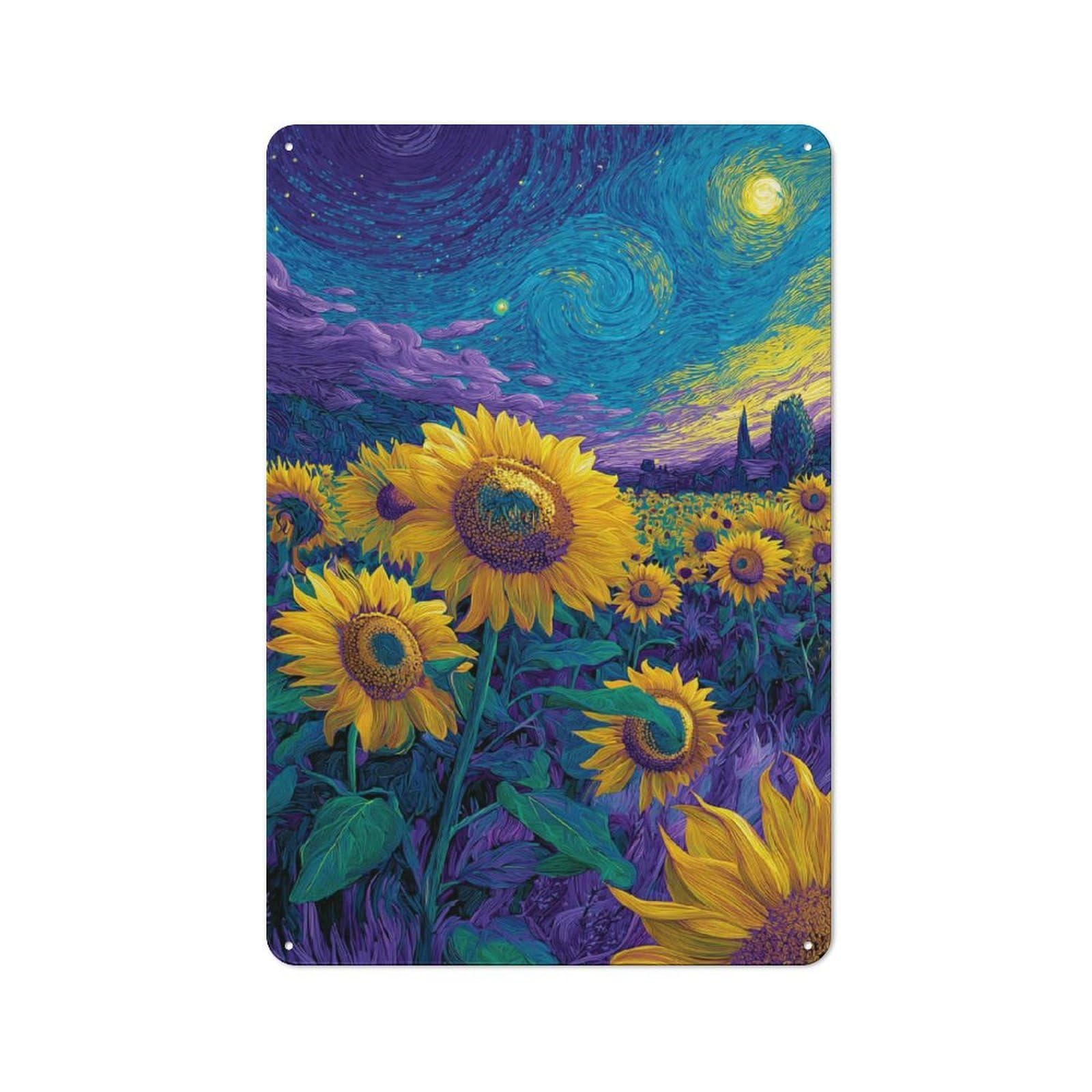 Junmoney Sunflowers Under A Starry Sky Smart Metal Wall Decor 30X20cm, Office Metal Sign For Office, Study, Studio Or Hallway