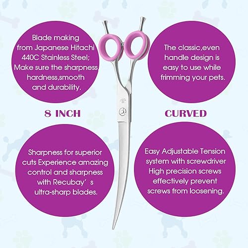 Miniatura 2 de Tijeras de aseo para perros, tijeras de 8.0 pulgadas, tijeras curvadas para recortar el pelo de las mascotas. Tijeras mate de lujo para perros