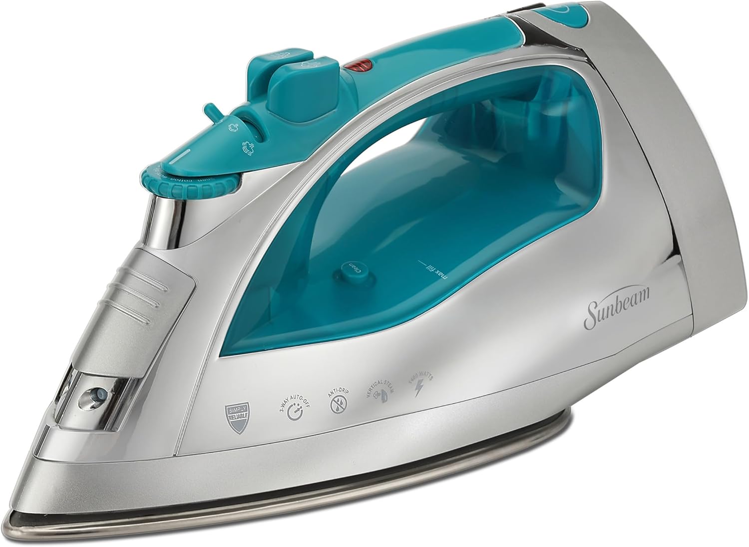 Sunbeam Turbo Steam Iron 1400W Quick Heat Stainless Steel Soleplate Shot of Steam Horizontal and Vertical 3 Way Auto Off 240ml Water Tank White Teal Sunbeam Turbo Steam Iron 1400W Quick Heat Stainless Steel Soleplate Shot of Steam Horizontal and Vertical 3 Way Auto Off 240ml Water Tank White Teal