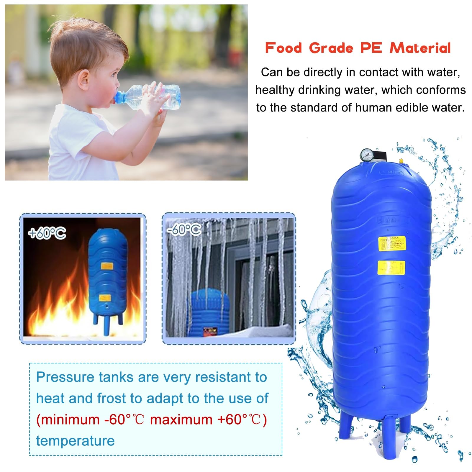 Los Sistemas de pozos de Agua utilizan Tanques de presión (50, 20, 80, 40, 60 N), Tanques de presión para Almacenamiento de Agua por ósmosis inversa y depósitos Flexibles de Gran Capacidad (