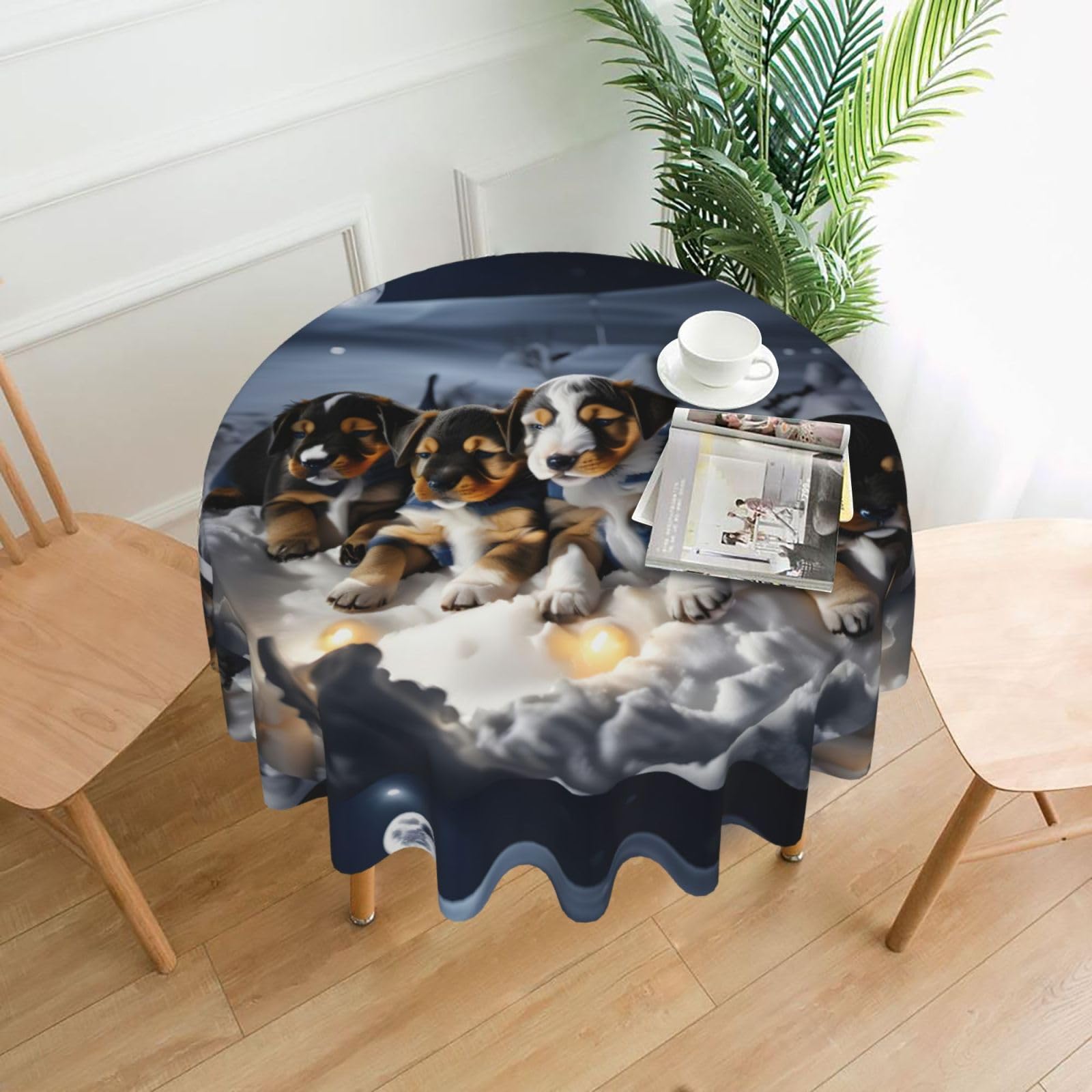Nbtghga Husky Puppies Dogs Print Tablecloth Round Border Table Cloth Cover Decorative For Party Holiday Dinning Tabletop Home