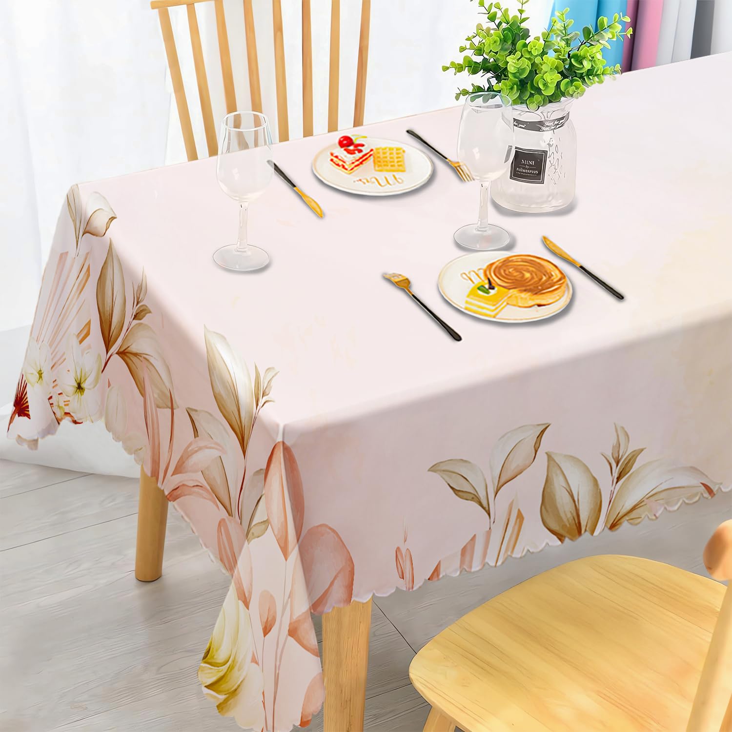 iEvery Floral Tablecloth Wipe Clean 140x200cm, Wipeable Rectangular Table Cloth Waterproof Stain-Resistant Polyester Table Cover for 4-6 Seater Dining Kitchen Patio Garden Party Outdoor Home Decor