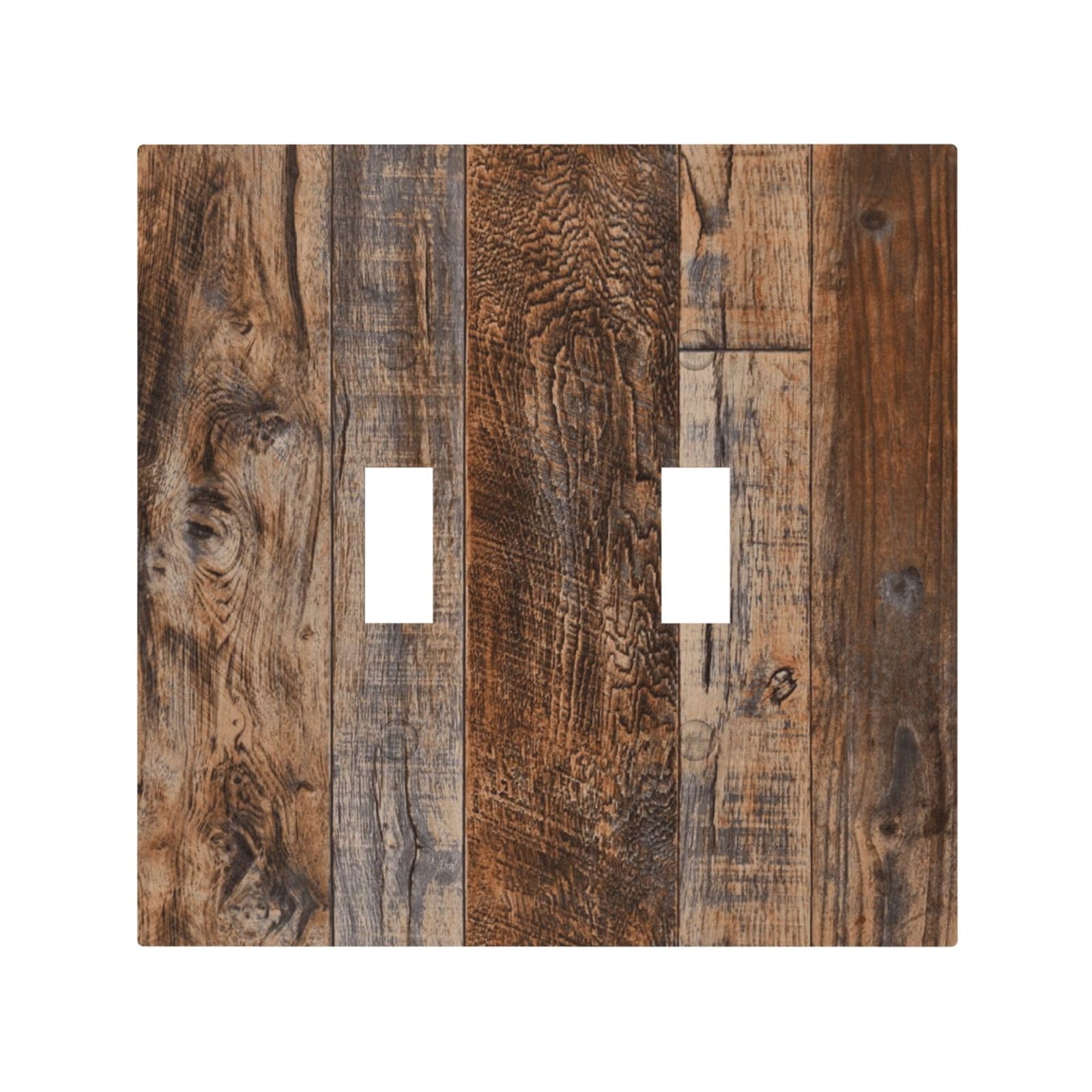 Country Distressed Vintage Wood Wooden Decorative 2 Gang Double Toggle Outlet Light Switch Cover, Two Gang Toggle Wall Plate Electrical Faceplate Dual Device Switchplate