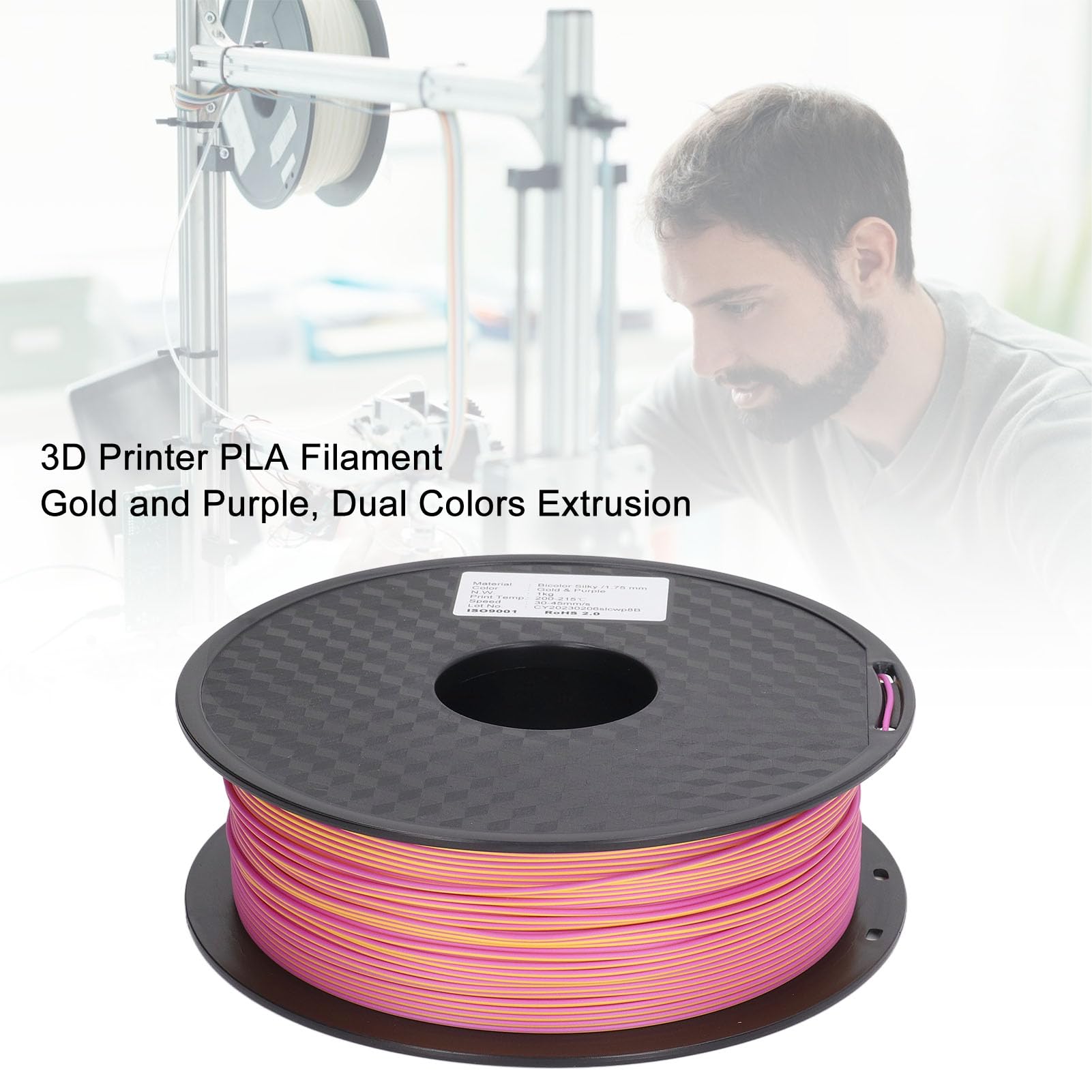 Tricolor PLA Filament do druku 3D 1,75 mm Złoty Zielony Fioletowy Biodegradowalny Gładki druk Wytrzymały, mocny Kompatybilny z większością drukarek