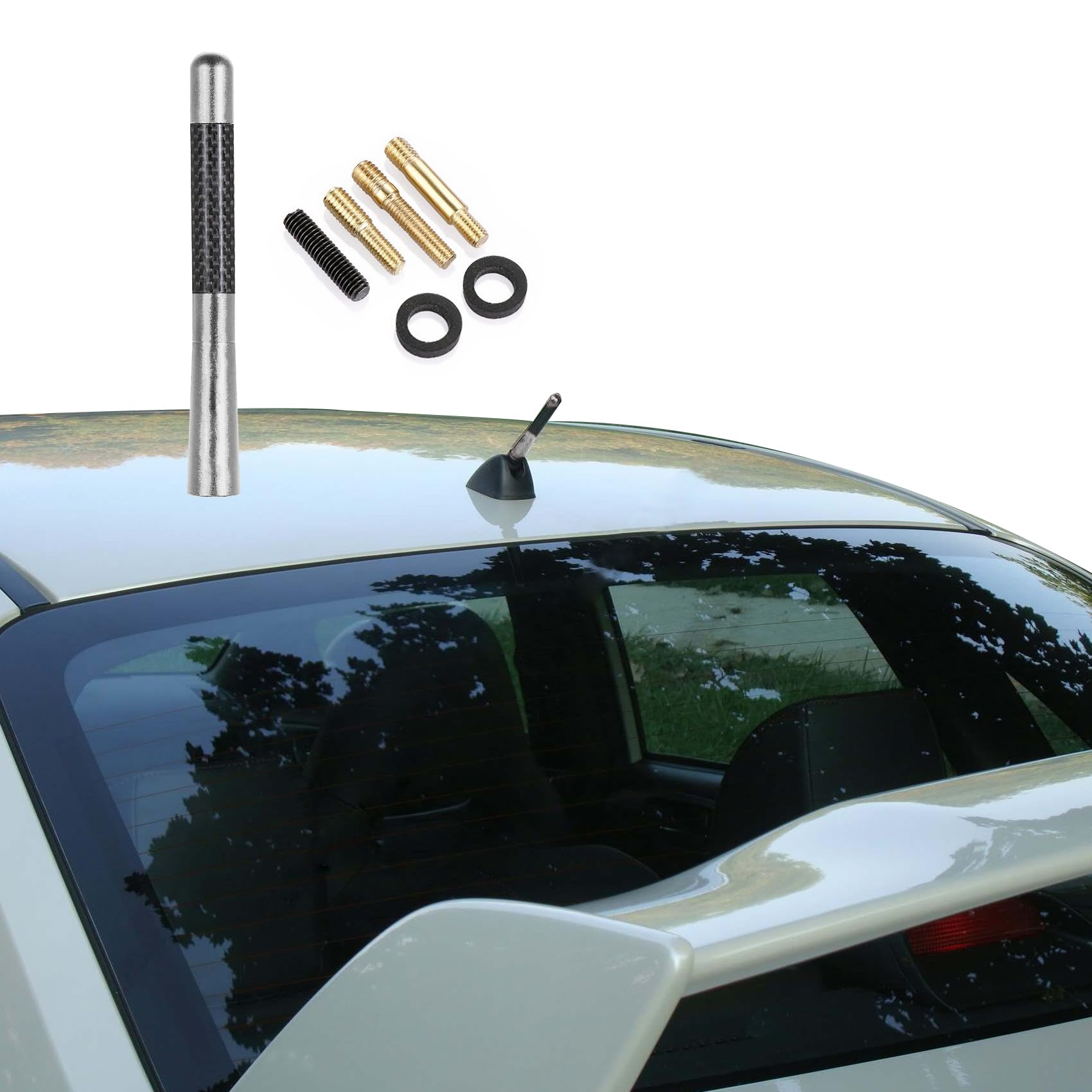 Car Short Antenna, 4.7 Inch Carbon Fiber Automotive Antenna, Truck Antenna Car Antenna Replacement for AM/FM Reception, Car Accessories Compatible with Ford, Dodge, Jeep, Toyota, Nissan, Mazda