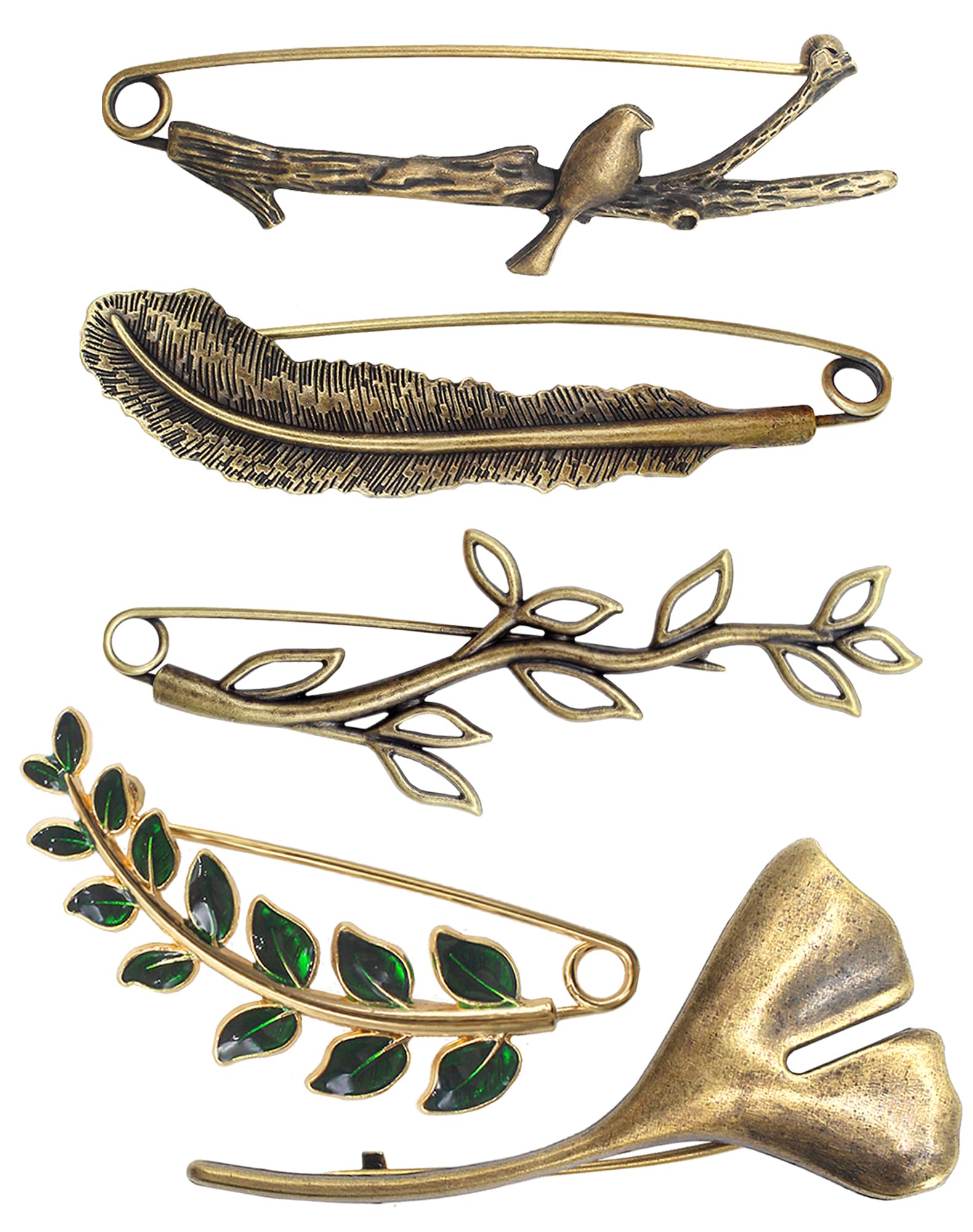 Anvin Decorative Pins 5 Pcs Safety Pins Steel Lock Pins Vintage Alloy Brooches Large Bronze Pins for Dressing Up Shawls Wraps Skirts Scarf Blankets Hats Capes