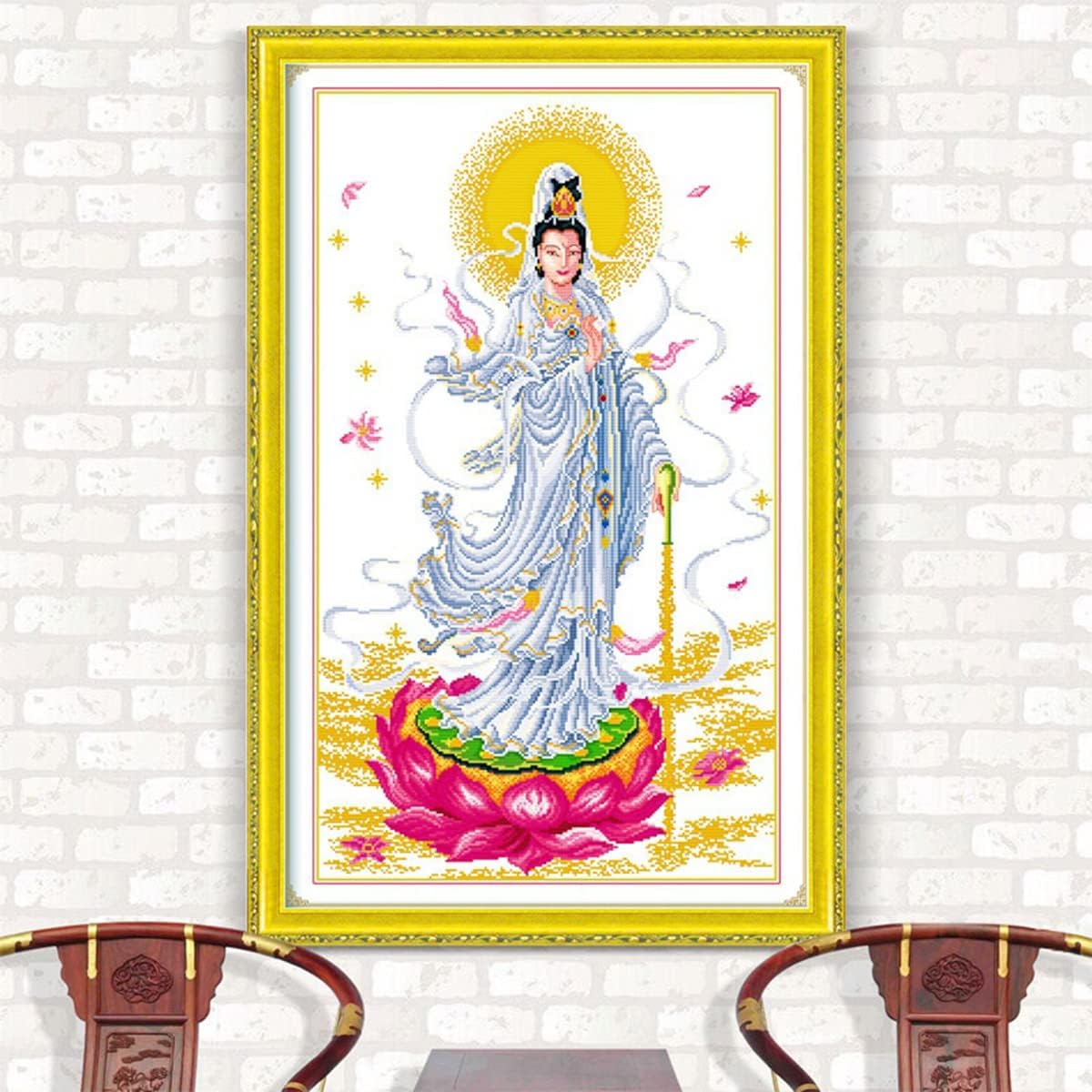 Instarry DIY 5D Diamond Painting Kits for Adults Full Drill Portrait of Guanyin Bodhisattva Mosaic Cross Stitch Home Decorations for Living Room 31.5x19.7 inch