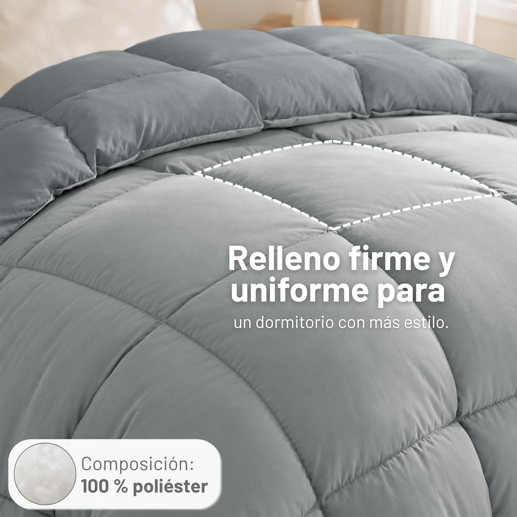 DALINA Edredón de Fibra para Cama 150, 240 x 220 cm, 170gr/M², Gris | Relleno Nórdico 100% Poliester, Doble Cara Comfortable, Suave, Transpirable, Ligera