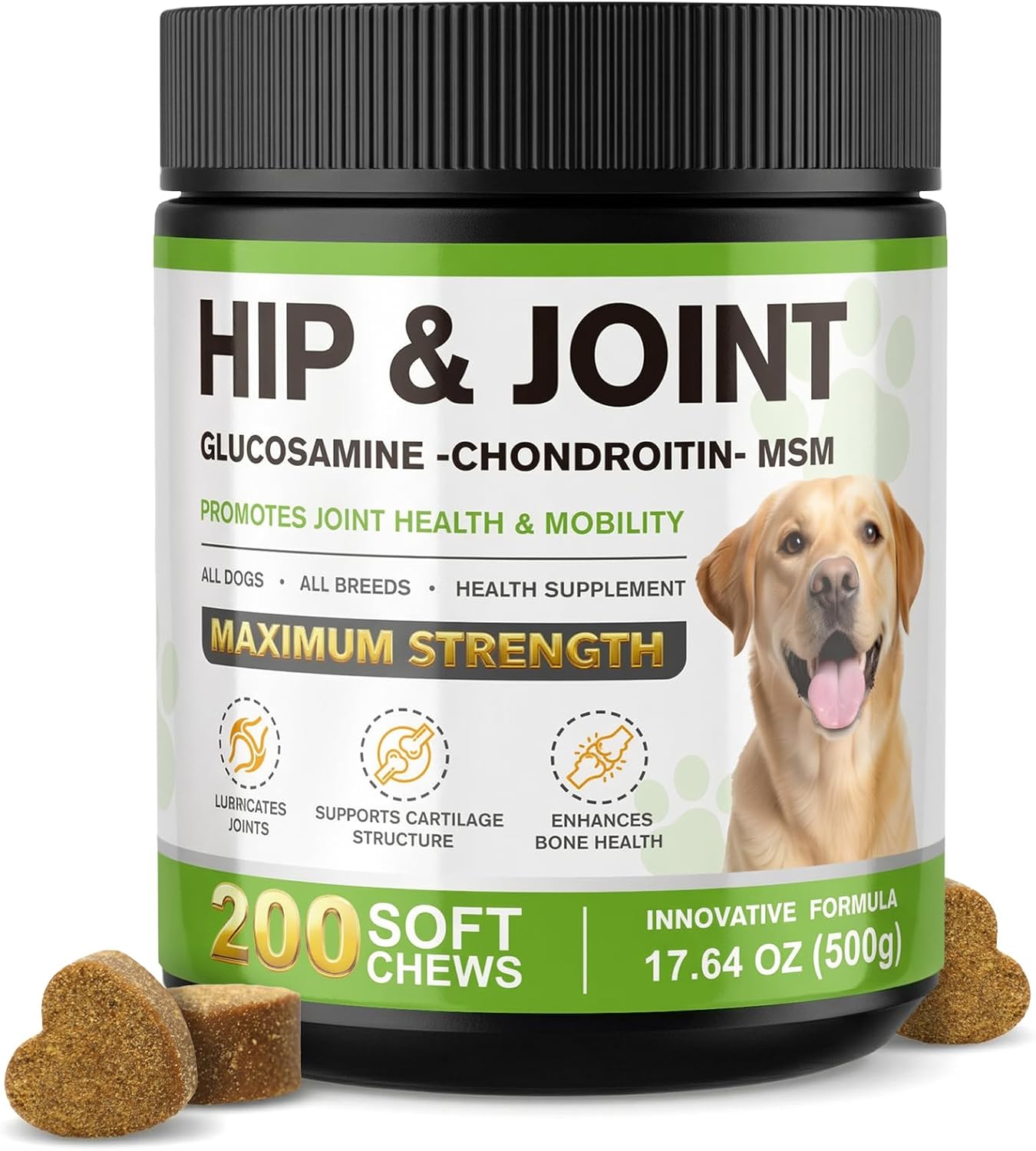 Hip and Joint Supplement for Dogs,Joint Support Supplement,with Glucosamine, Chondroitin, MSM, Promoting Joint Health and Mobility,Plasma Powered Chews for Joint Health,For All Breeds and Sizes 200pcs