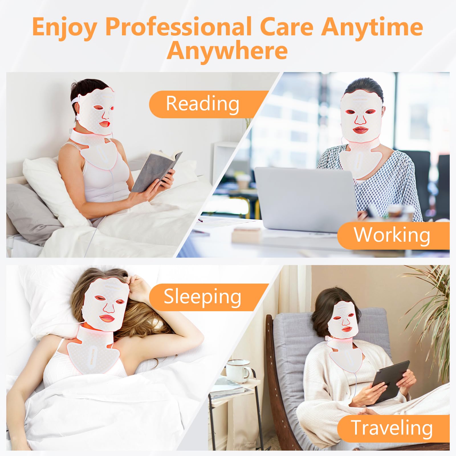 LED Gesichtsmaske Lichttherapie, LED Maske für Gesicht und Hals | 7 Farben Rotlichtlampe Maske Gesicht für Anti-Aging, Akne & Hautstraffung, professionelle Hautpflege für zu Hause Beauty Weiß