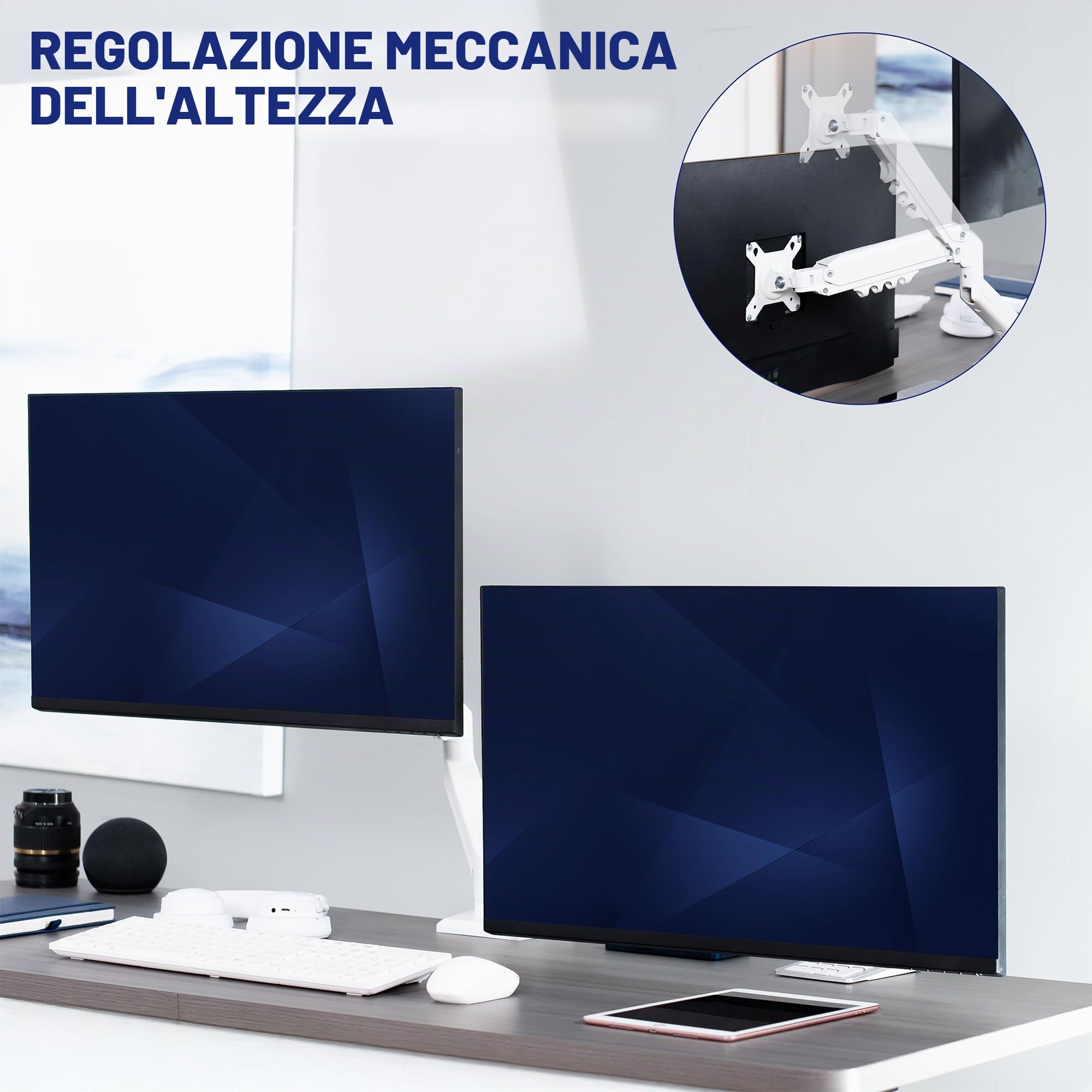 VIVO Supporto articolato doppio da 17 a 27 pollici con molla pneumatica per 2 schermi monitor con VESA max 100 x 100, bianco (STAND-V102OW)
