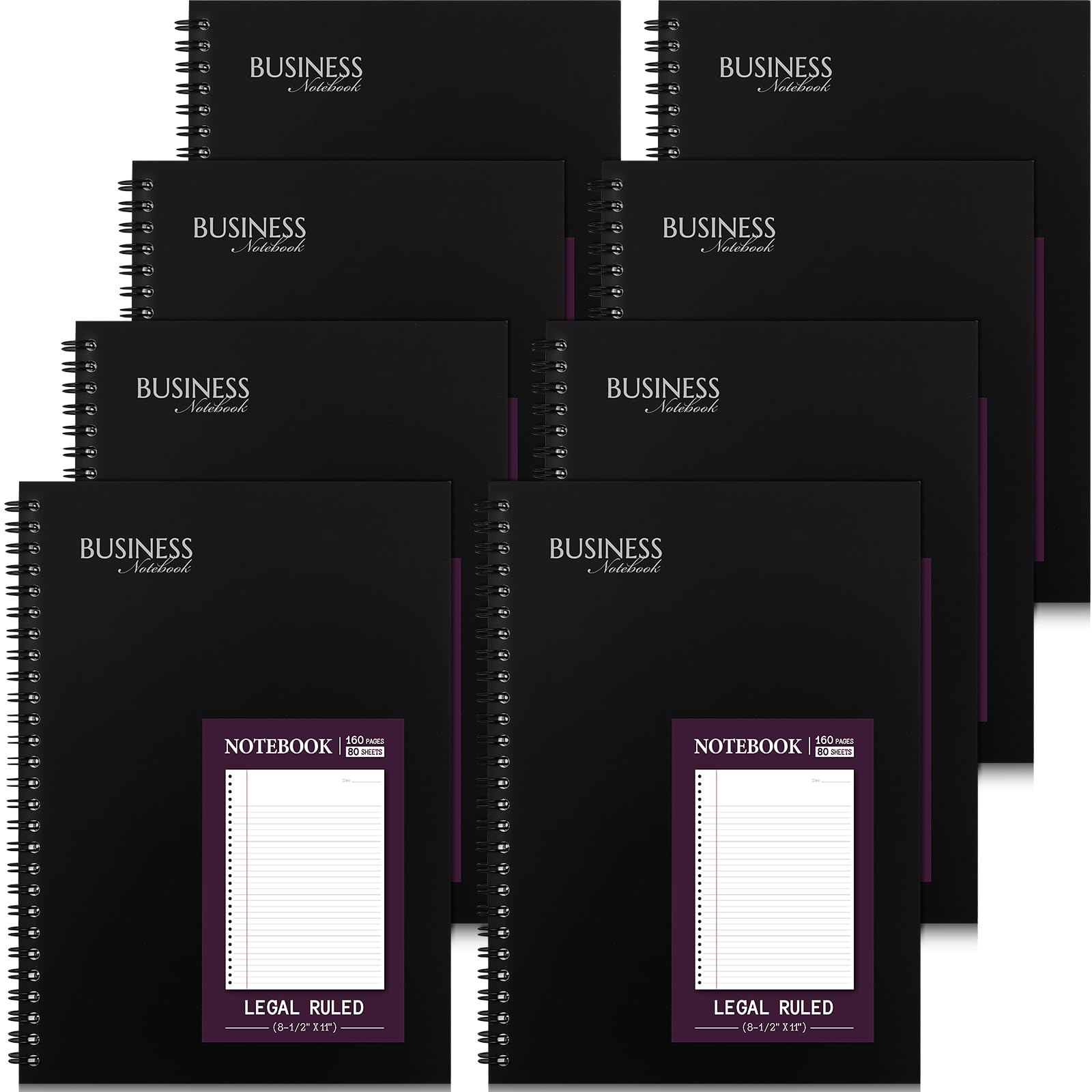 Resurhang Confezione da 8 quaderni a spirale legali a righe, 8 x 27,9 cm, 80 fogli per blocco, diario professionale per ufficio, agenda, lavoro, riunioni, uomini e donne (viola)