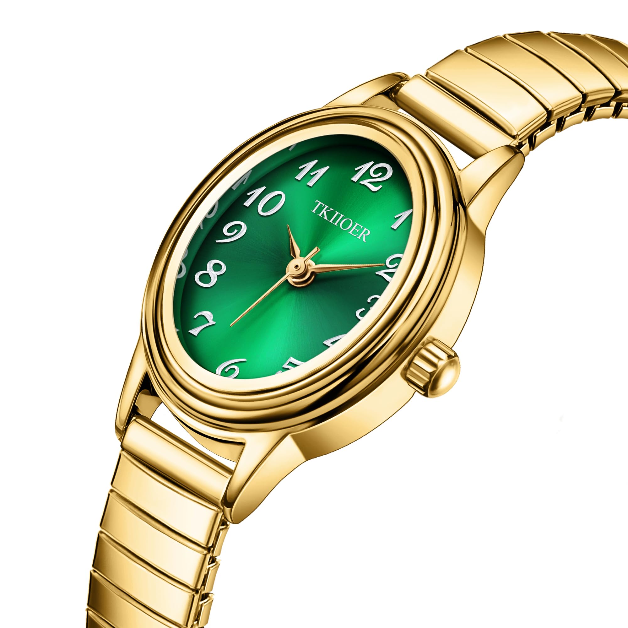 TKIIOER Orologio analogico da donna, quadrante analogico da donna, quadrante facile da leggere, cassa ovale, cinturino di espansione in acciaio inossidabile, orologio impermeabile