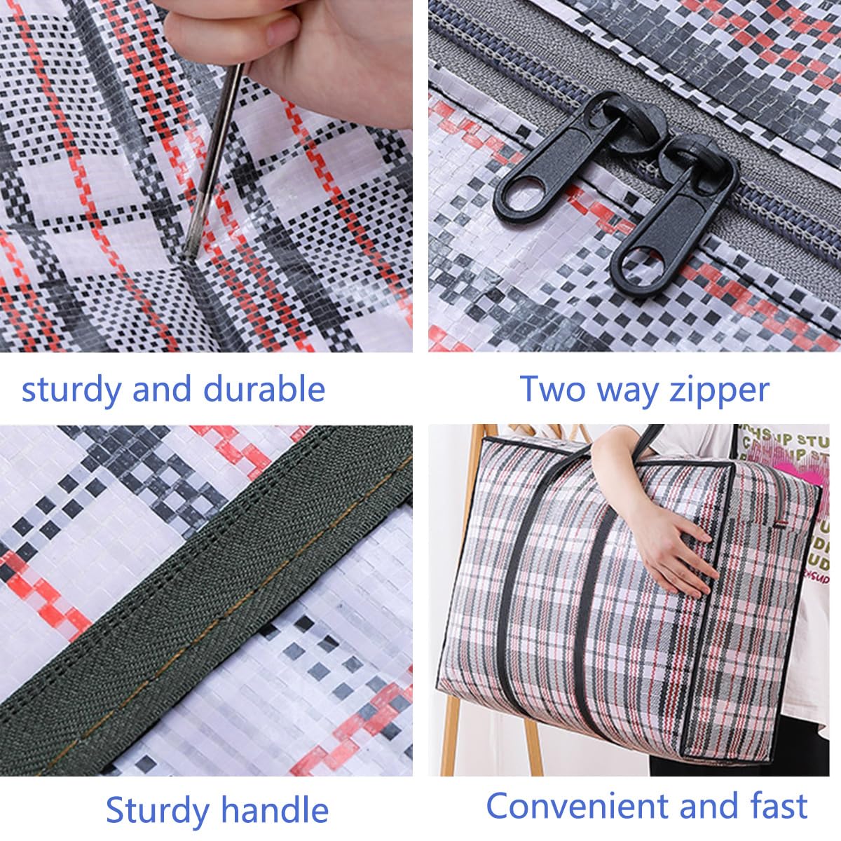 Borsa portaoggetti extra large in tessuto resistente, di alta qualità, con manici e cerniere, per abbigliamento, trapunte, decorazioni per le vacanze, piccoli bidoni di stoffa (blu, C