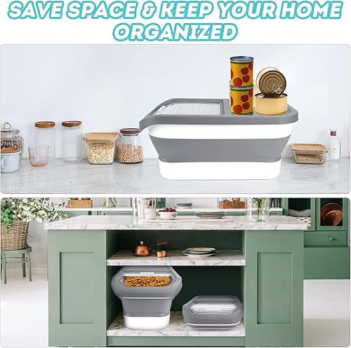 Miniatura 6 de Contenedores de almacenamiento de alimentos para mascotas, contenedor plegable de comida para gatos con tapa deslizante transparente, contenedor de