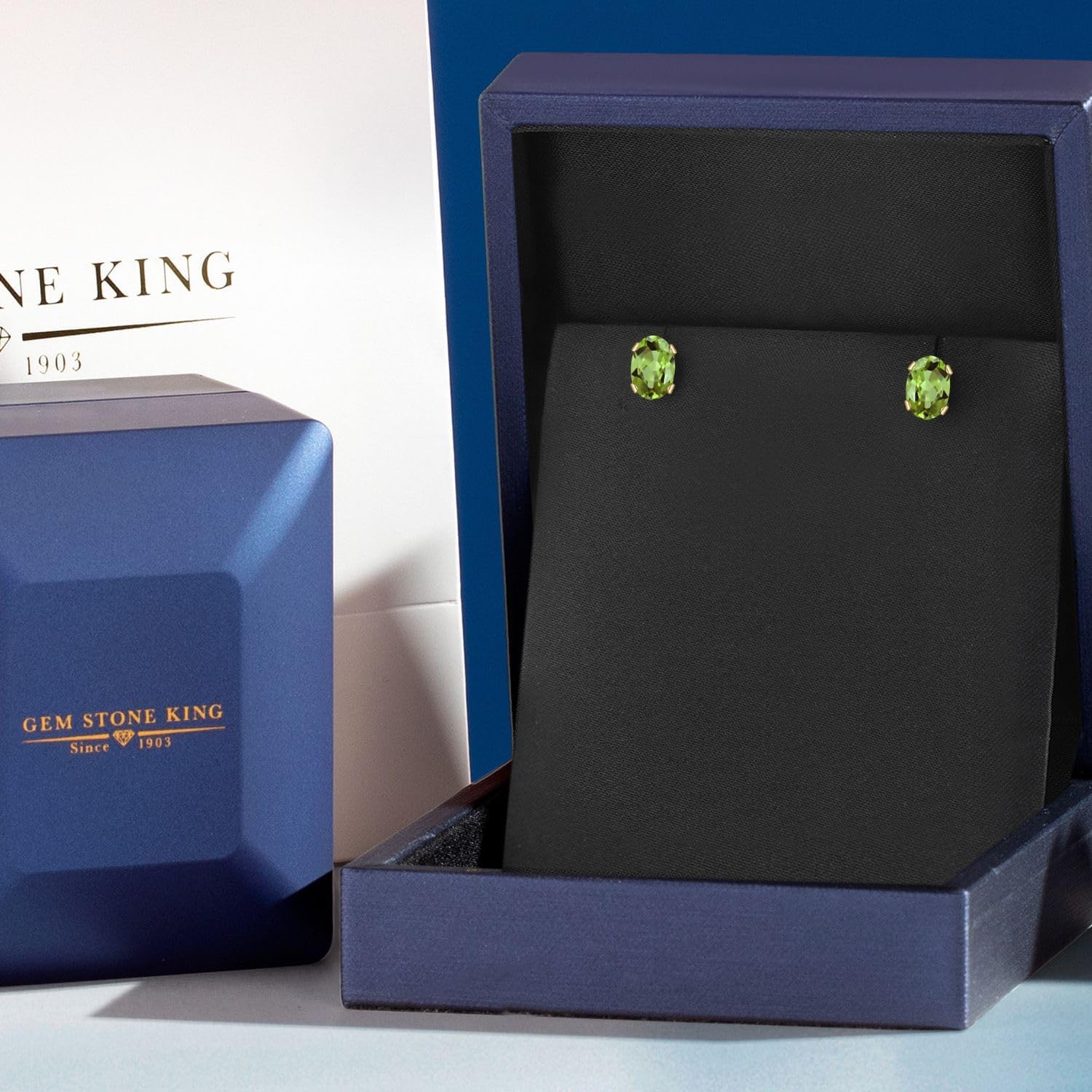 Gem Stone King 18K Yellow Gold Plated Silver Green Peridot Stud Earrings For Women Men | 1.00 Cttw | Gemstone August Birthstone | Oval 6X4MM