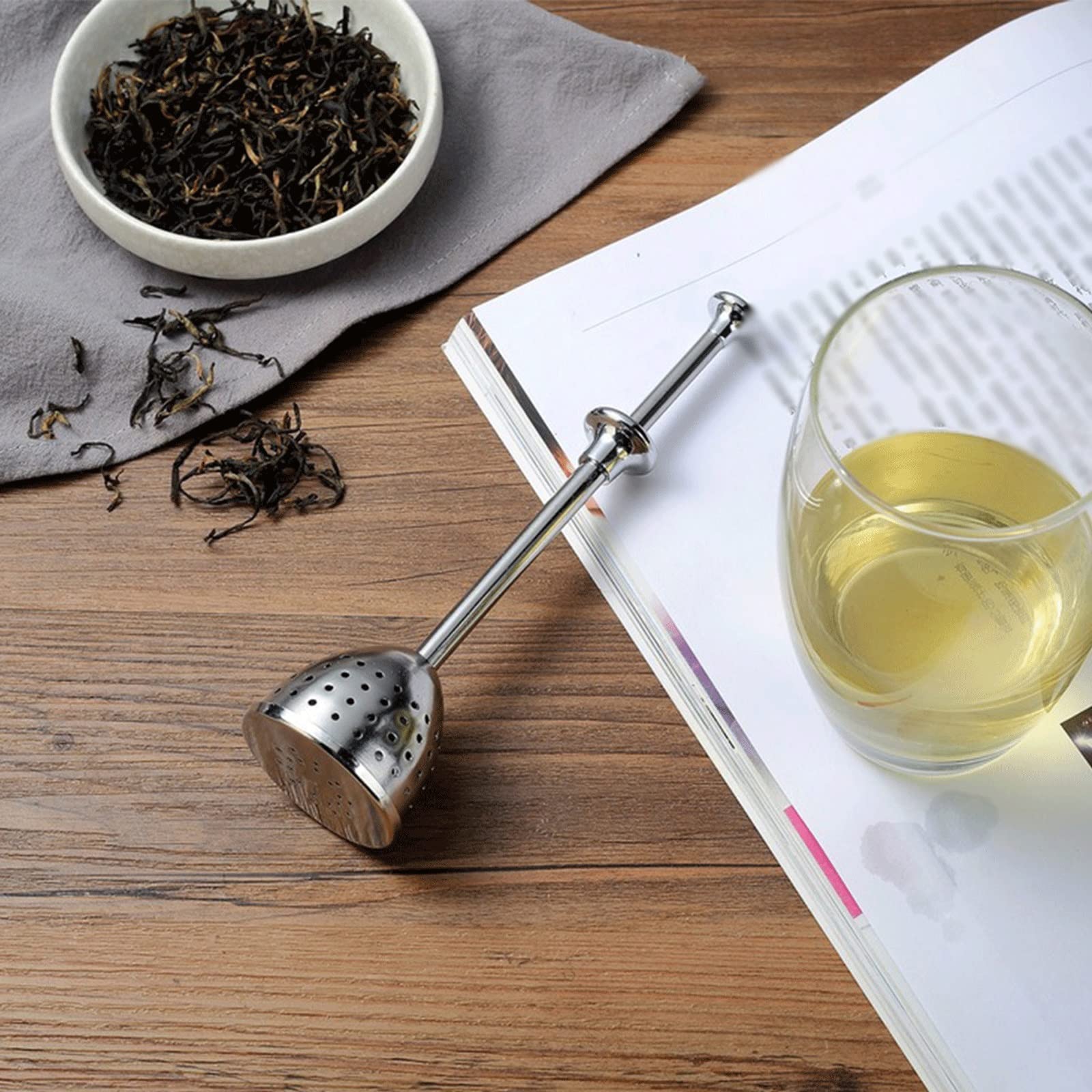 Colador de té portátil, herramientas de cocina para el hogar, infusor de acero inoxidable, fácil de limpiar, retráctil, reutilizable, mango largo