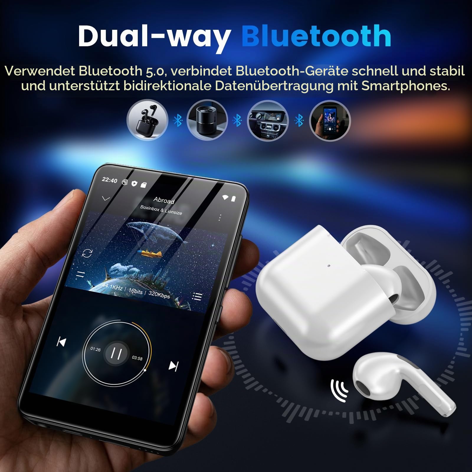 Diofox MP3 Player mit Bluetooth und WiFi, Android 13 OS, 3+32GB Speicher, 4,02-Zoll-Touchscreen MP3 MP4 Player Spotify, Amazon Music, Deezer, Play Store, schwarzer Digitalmusik-Player, bis zu 512GB