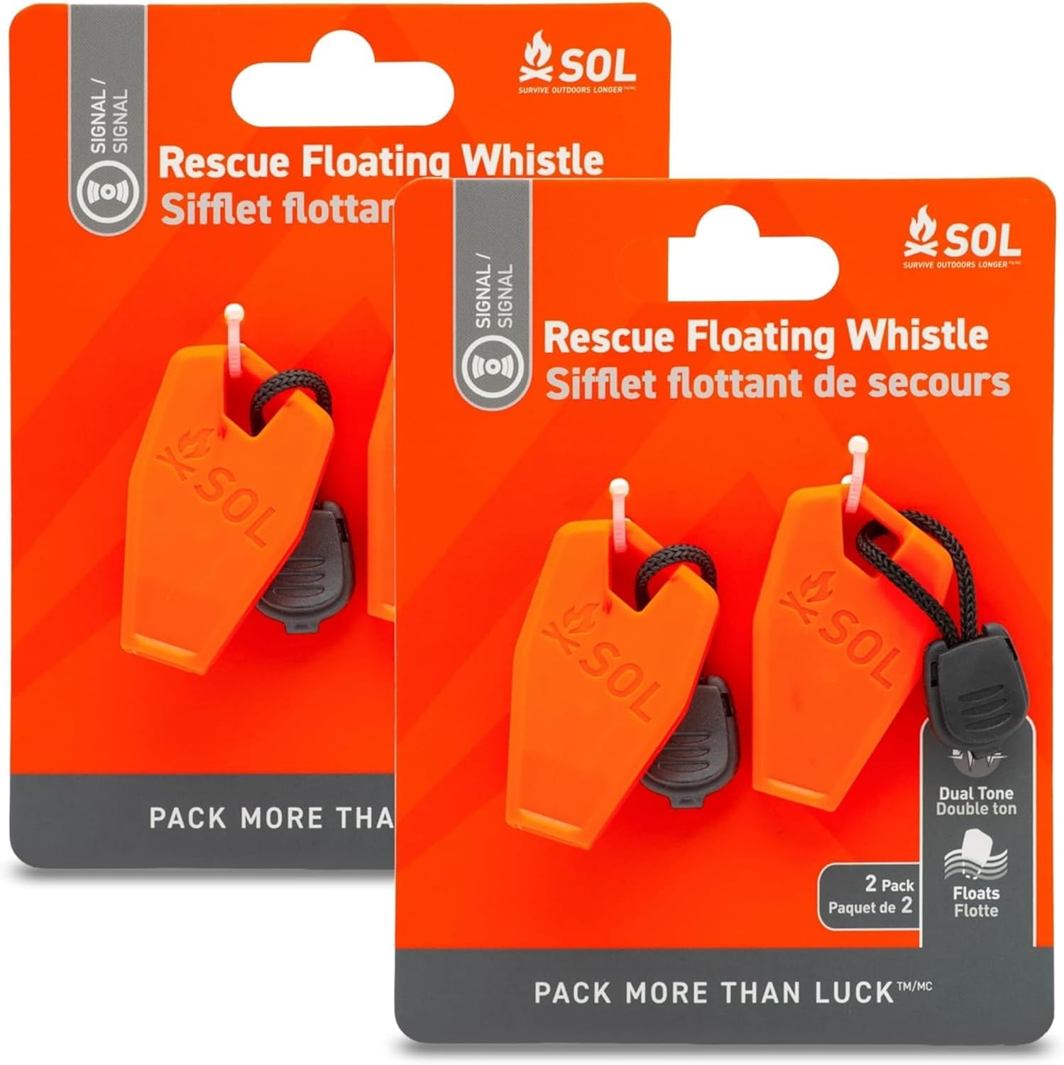 S.O.L. Survive Outdoors Longer S.O.L. Rescue Floating Whistle 2 Piece (2 Pack)